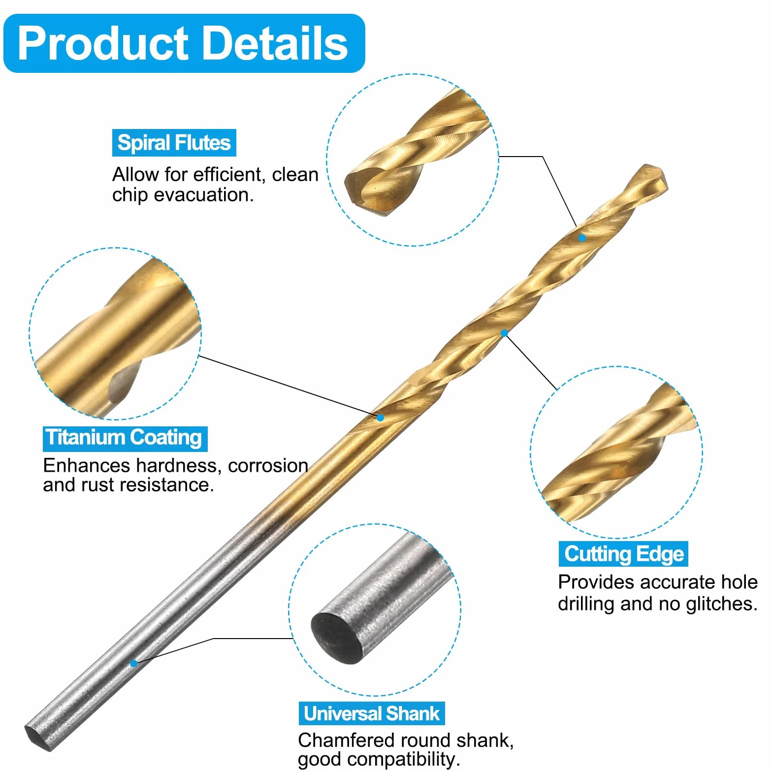 QUARKZMAN Tap and Bit Set, 2 szt. M2.5 x 0.45 Metric Spiral Point Thread Screw Taps & 2 szt. 2,1 mm Twist Bits, Titanium Coated HSS-6542 Tapping Threading Tool Kit