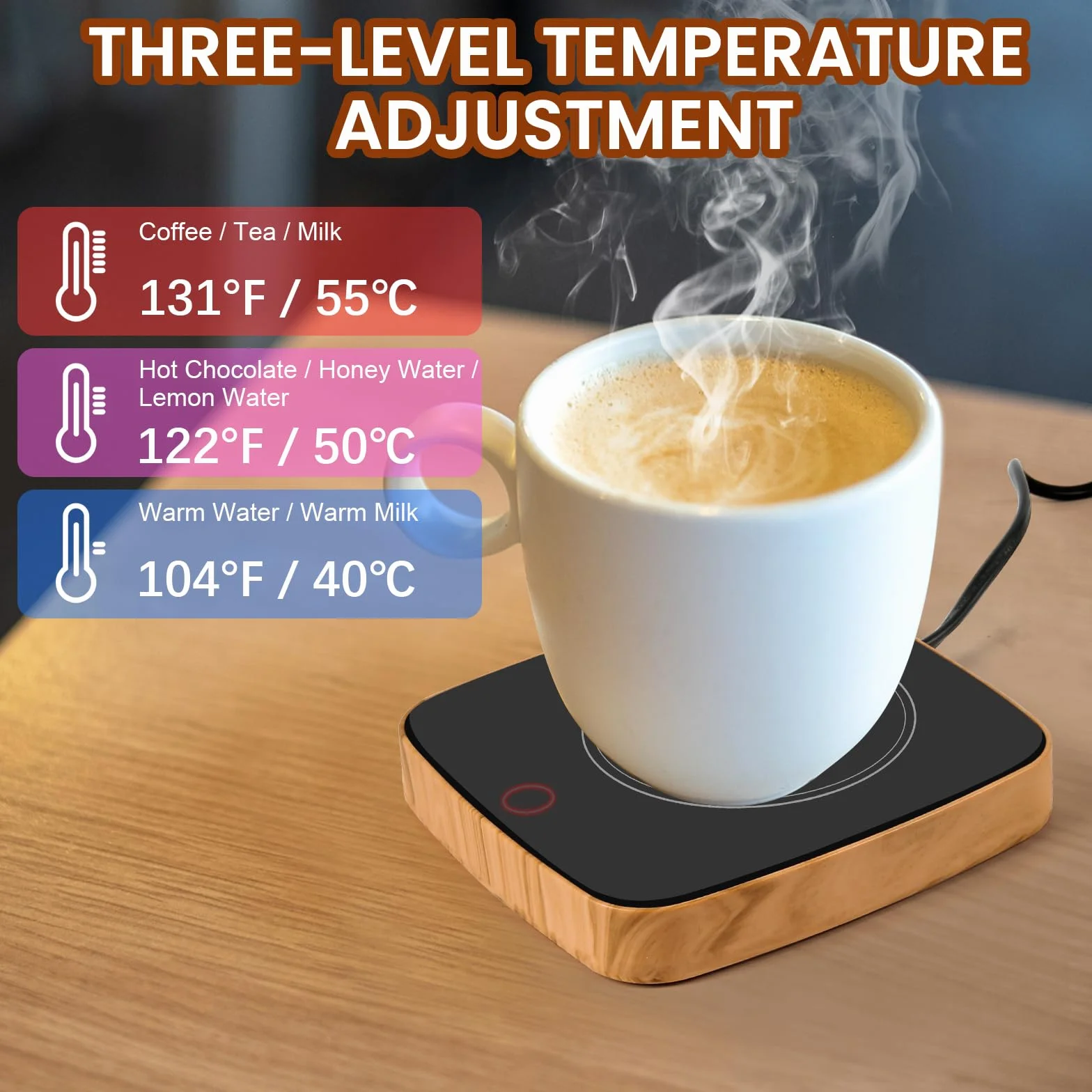 elektryczny podgrzewacz do kawy z 3 ustawieniami temperatury, elektryczny podgrzewacz do napojów, podgrzewacz do herbaty, elektryczny podgrzewacz do napojów, kakao, mleko (rysunek słojów)