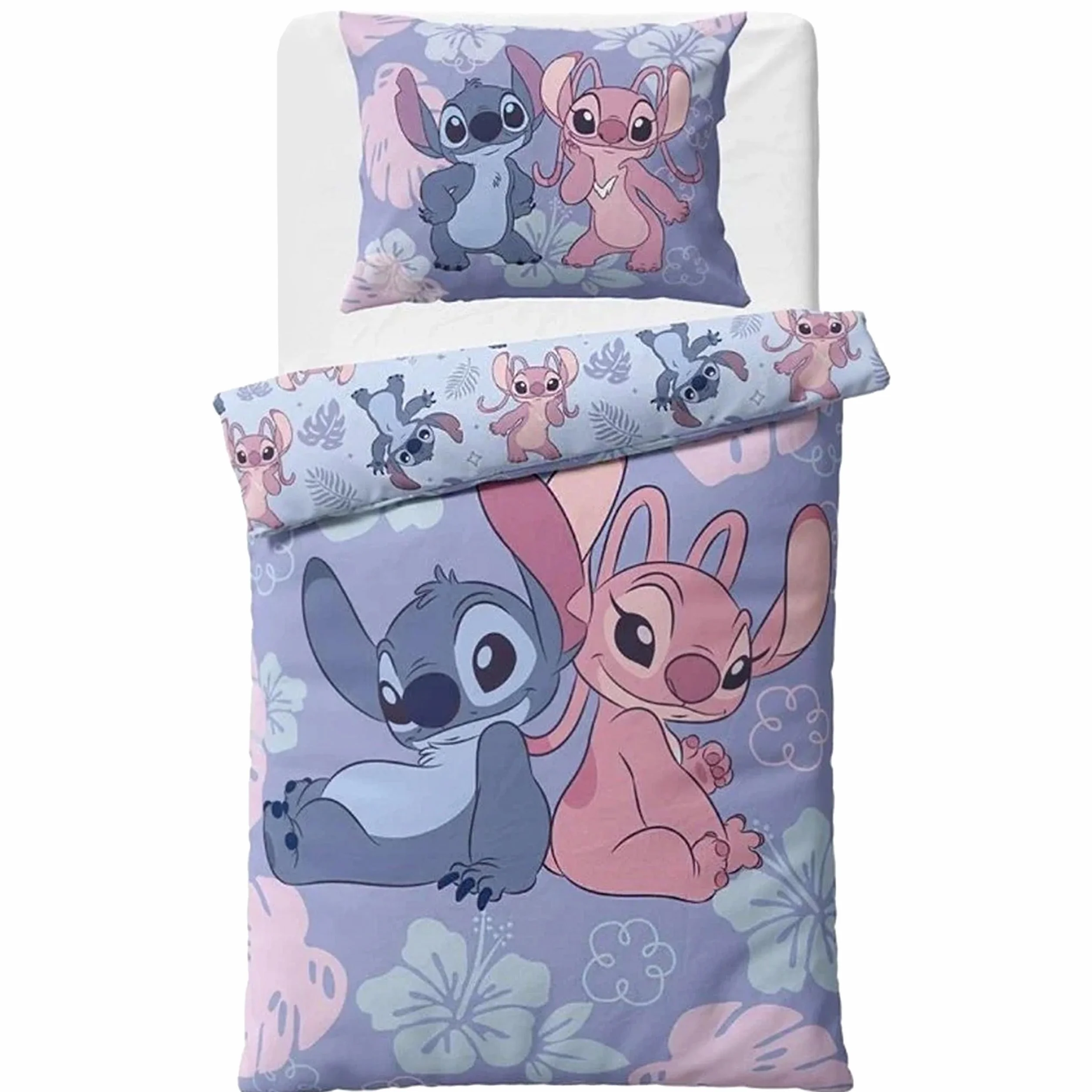 DISNEY Stitch Niebieska, DWUSTRONNA, bawełniana pościel dziecięca na zamek, 100% BAWEŁNA OEKO-TEX (140x200cm+70x90cm)
