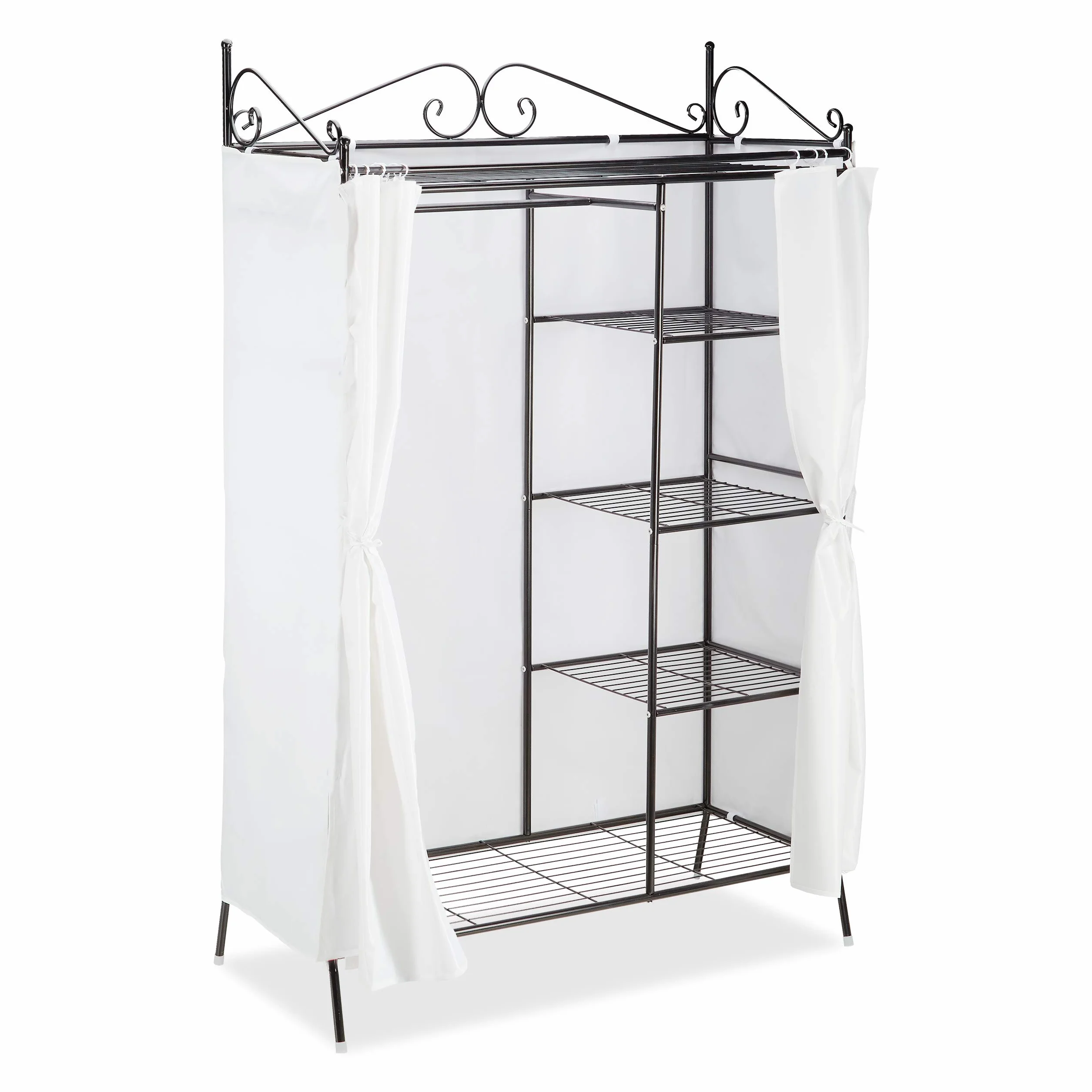 Relaxdays COUNTRY metalowy wieszak na ubrania 172 x 105 x 45 cm HxWxD, szafa w stylu country z zasłoną z tkaniny, czarno-biały