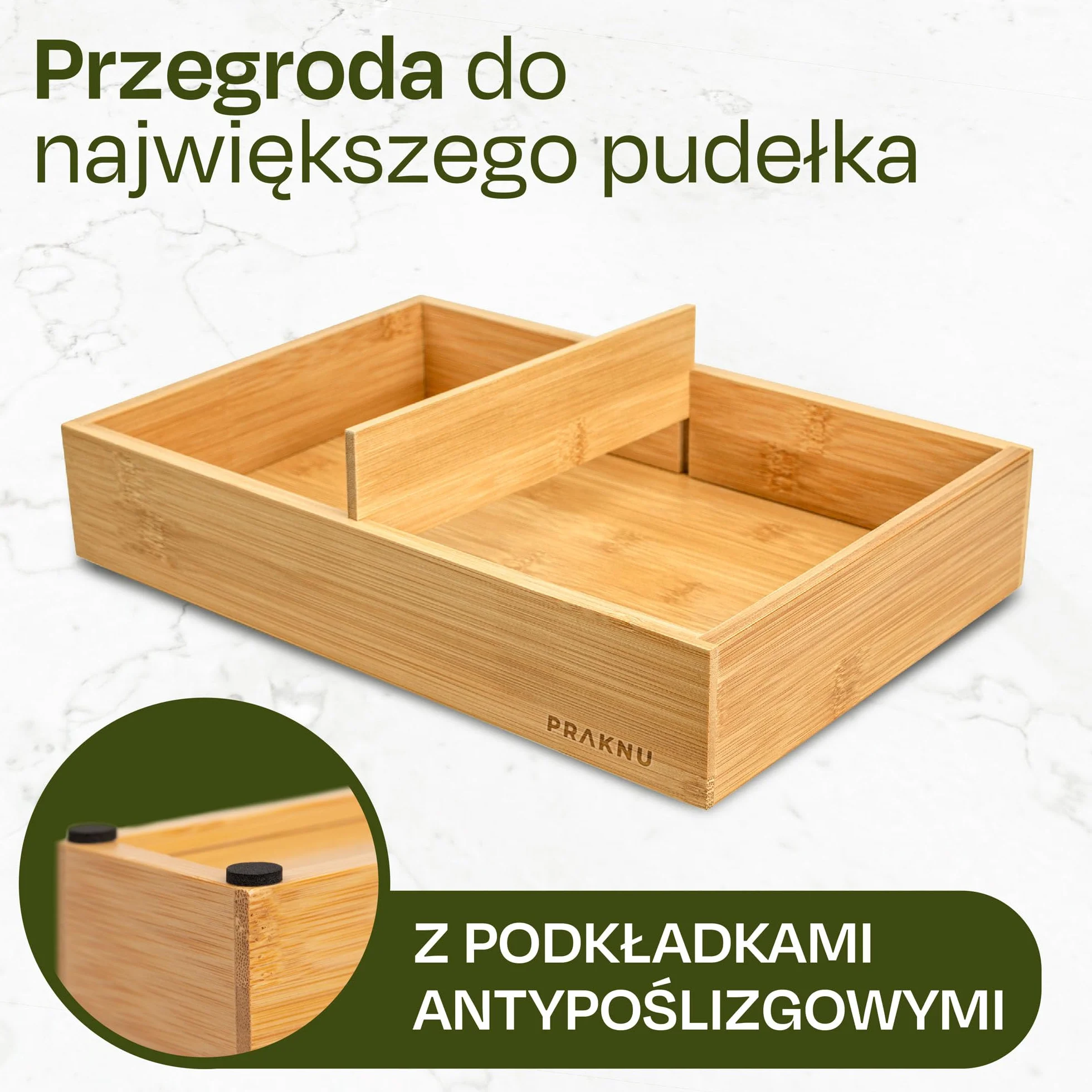 Zestaw 8 pudełek na organizery do szuflad - Wykonane z drewna bambusowego FSC - Z podkładkami antypoślizgowymi