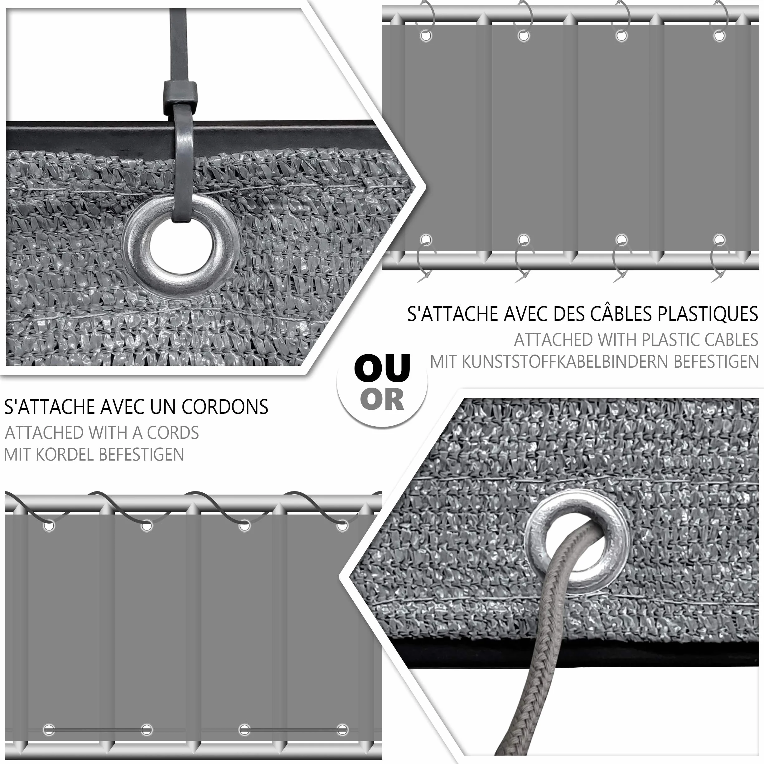 VOUNOT Osłona balkonowa 90 x 600 cm, osłona balkonowa na taras i płot, tkanina HDPE, ochrona przed promieniowaniem UV, odporna na warunki atmosferyczne, szara