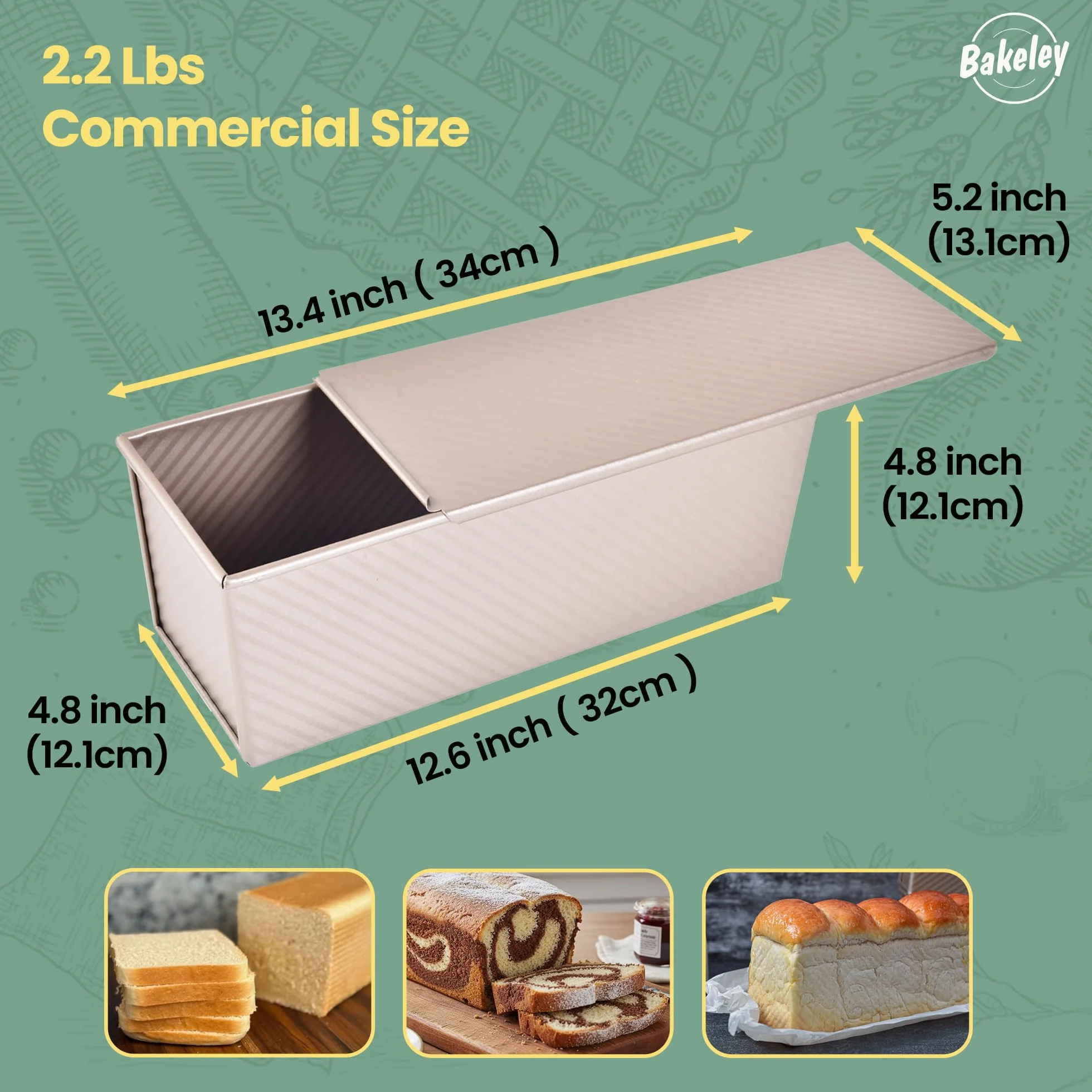 Forma do chleba Pullman z pokrywką 1 kg, stal węglowa, nieprzywierająca, prostokątna, falista, szampańskie złoto