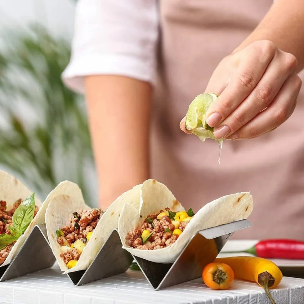 Stojak na tacę ze stali nierdzewnej Taco Rack 2 sztuki falisty kształt do zmywarki i piekarnika