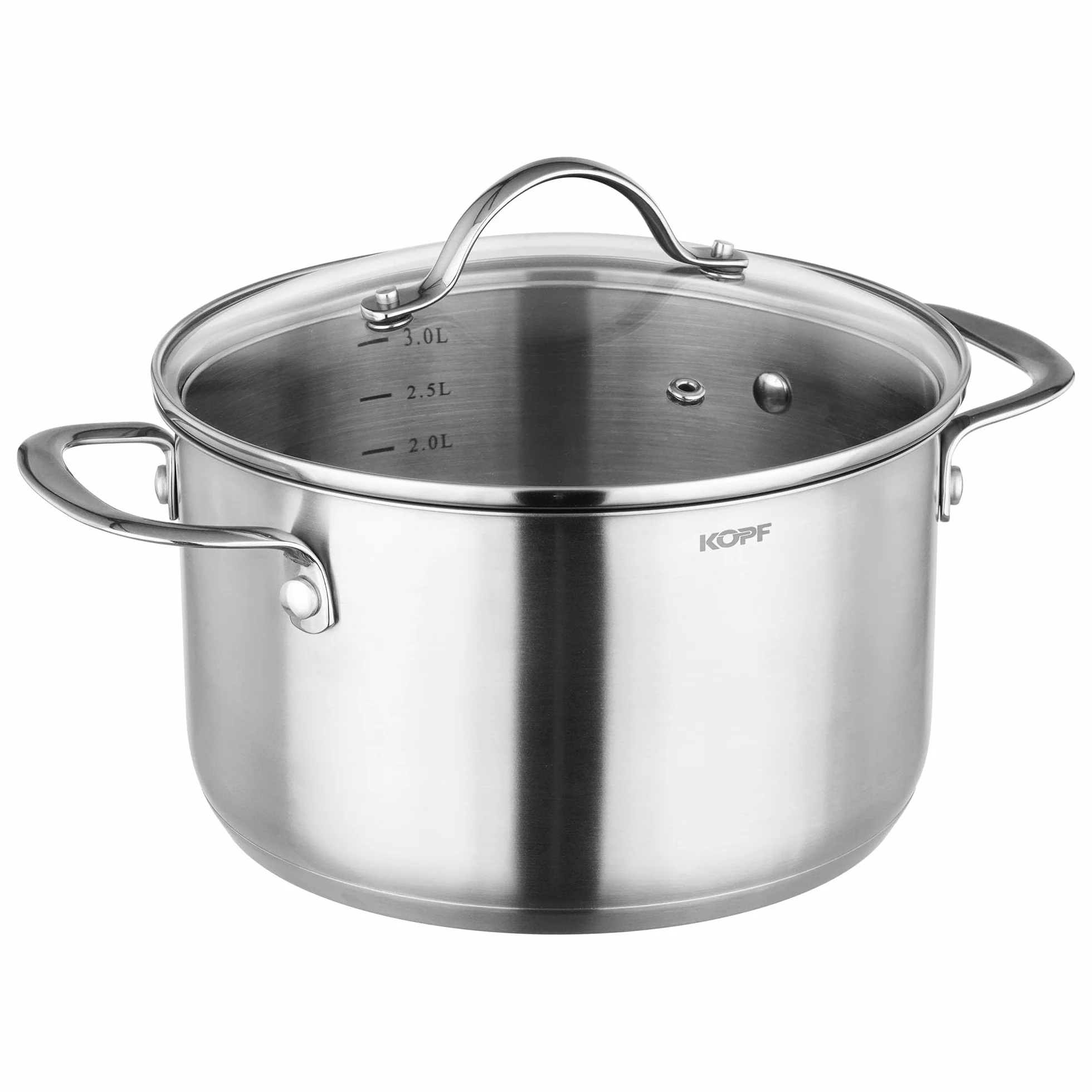 KOPF Clara 8-częściowy zestaw garnków indukcyjnych | nadaje się do piekarnika i zmywarek | zestaw garnków do wszystkich rodzajów kuchenek | 4 garnki, 1 rondel, 3 szklane pokrywki | skala litrów | stal
