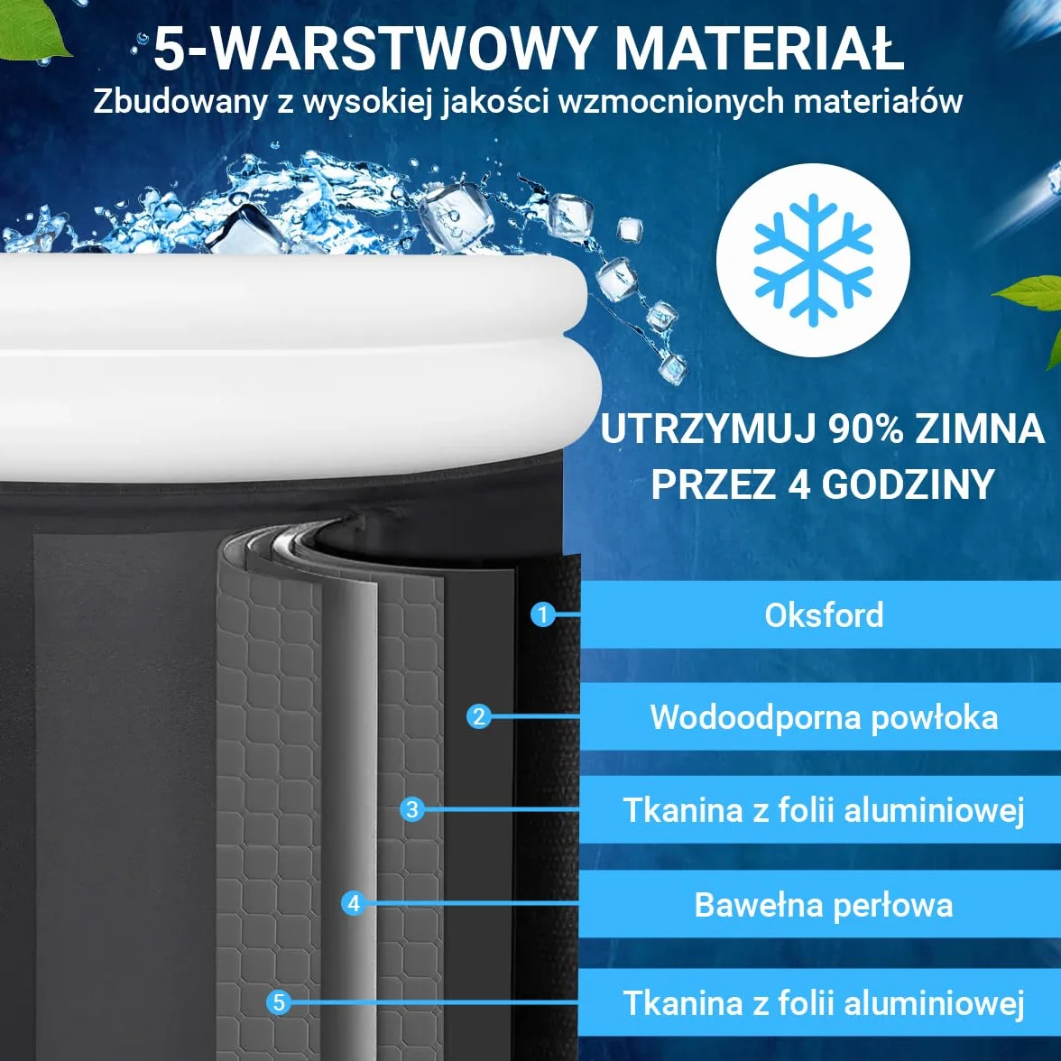 Fleau Home Kąpiel lodowa XXL PRO – basen z pokrywą i pompką – unikalny model izolacyjny – podwójna poduszka do siedzenia – wanna nadmuchiwana – wanna – nadmuchiwana – metoda Wim Hof