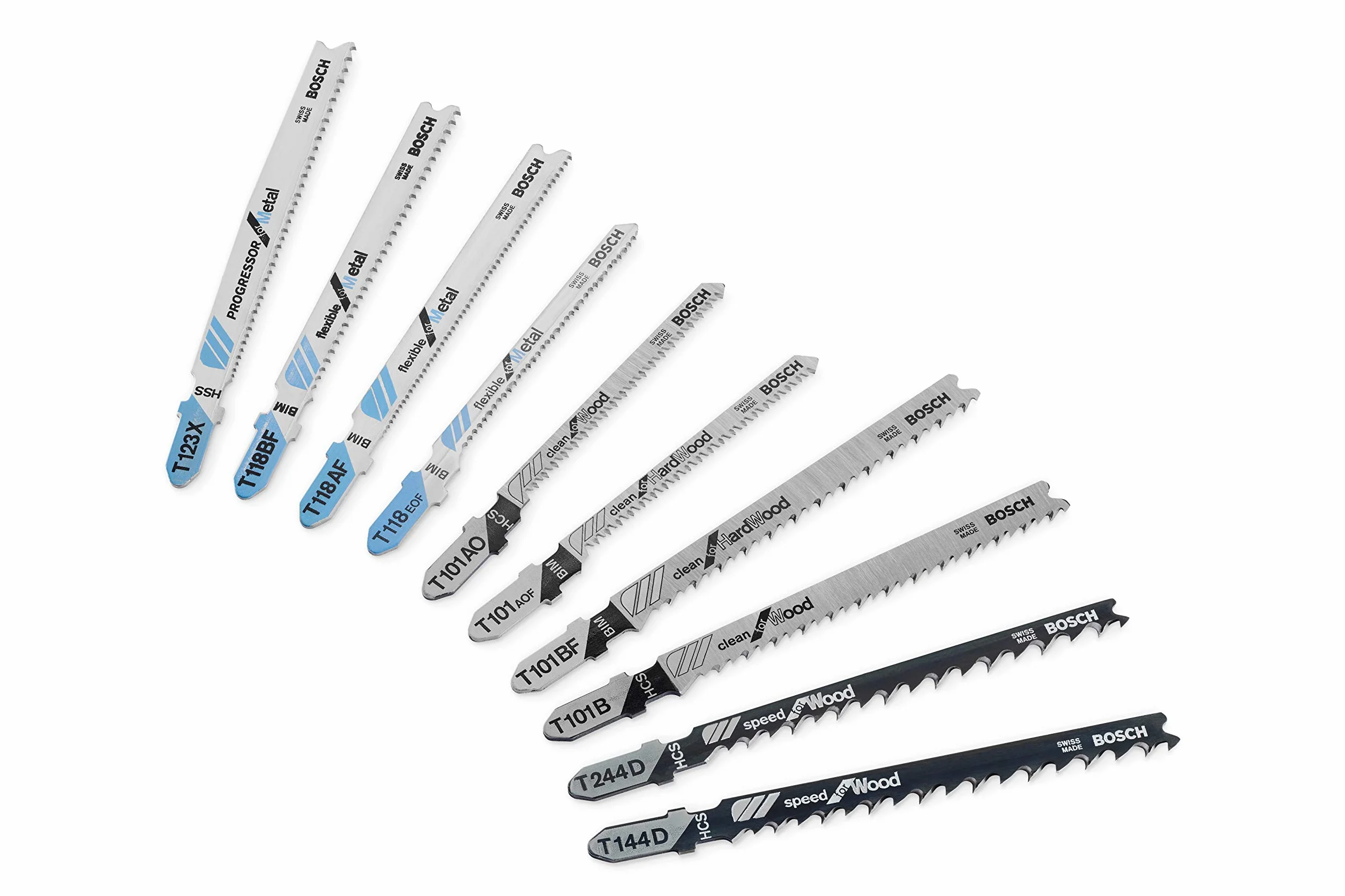 Bosch Professional Zestaw 10 brzeszczotów Basic (metal i drewno, akcesoria do wyrzynarki z uchwytem T)