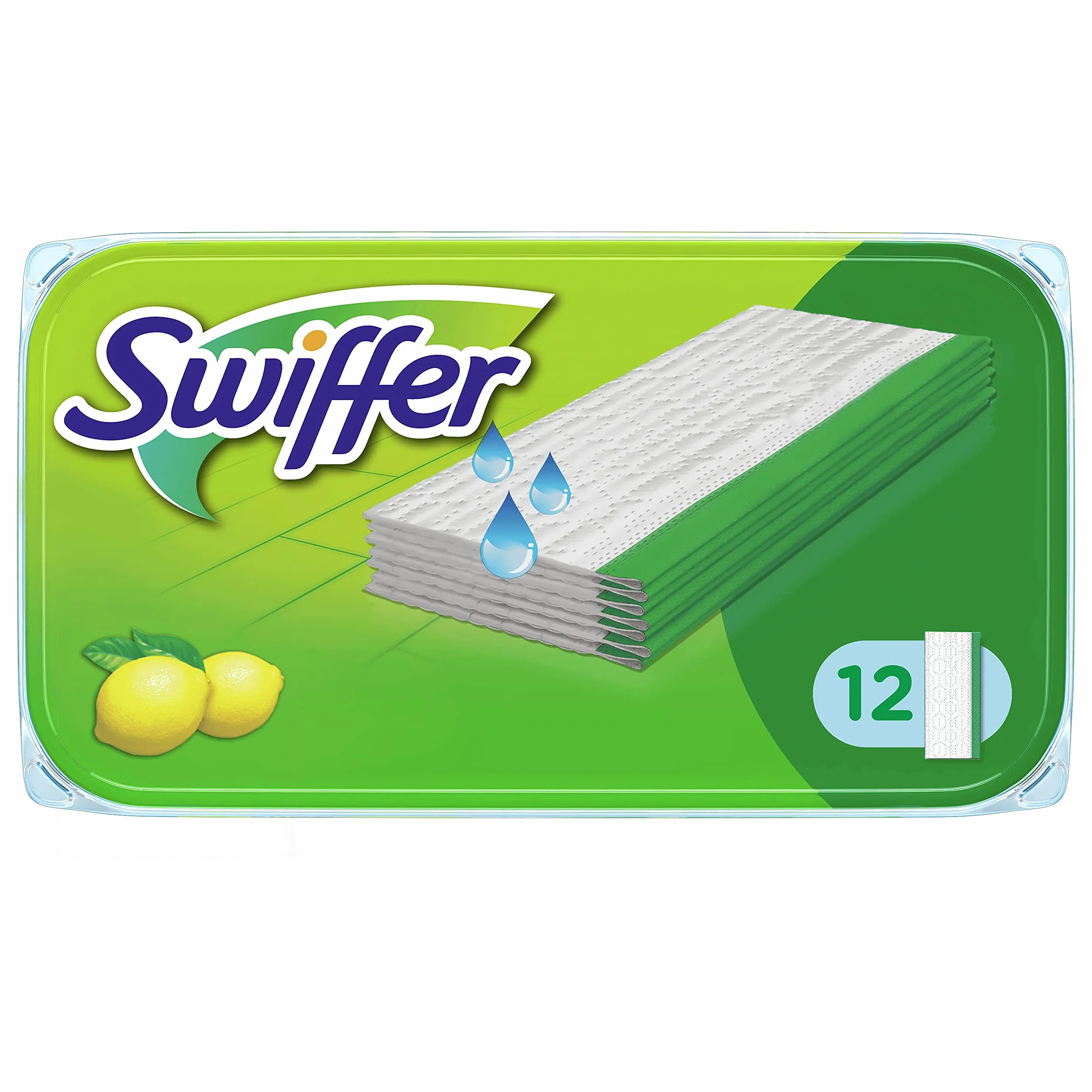 Swiffer Chusteczki na mokro, 12 chusteczek czyszczących, do zamiatania, łapania kurzu, chusteczki zatrzymują kurz i brud