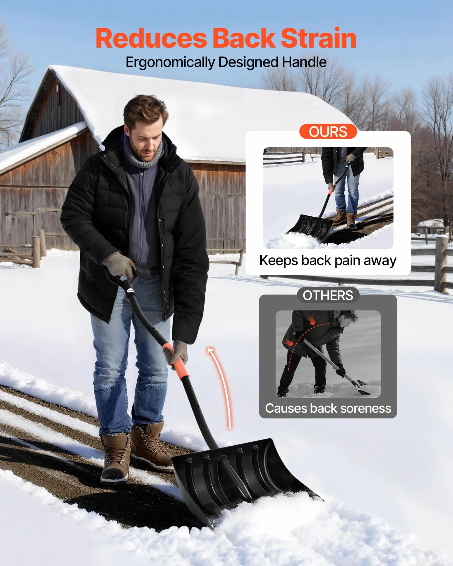VEVOR Łopata do śniegu na podjazd, łopata do śniegu o szerokości 42 cm z uchwytami w kształcie litery D i aluminiowym ostrzem, łopata do odśnieżania o dużej pojemności, lekkie narzędzie do usuwania