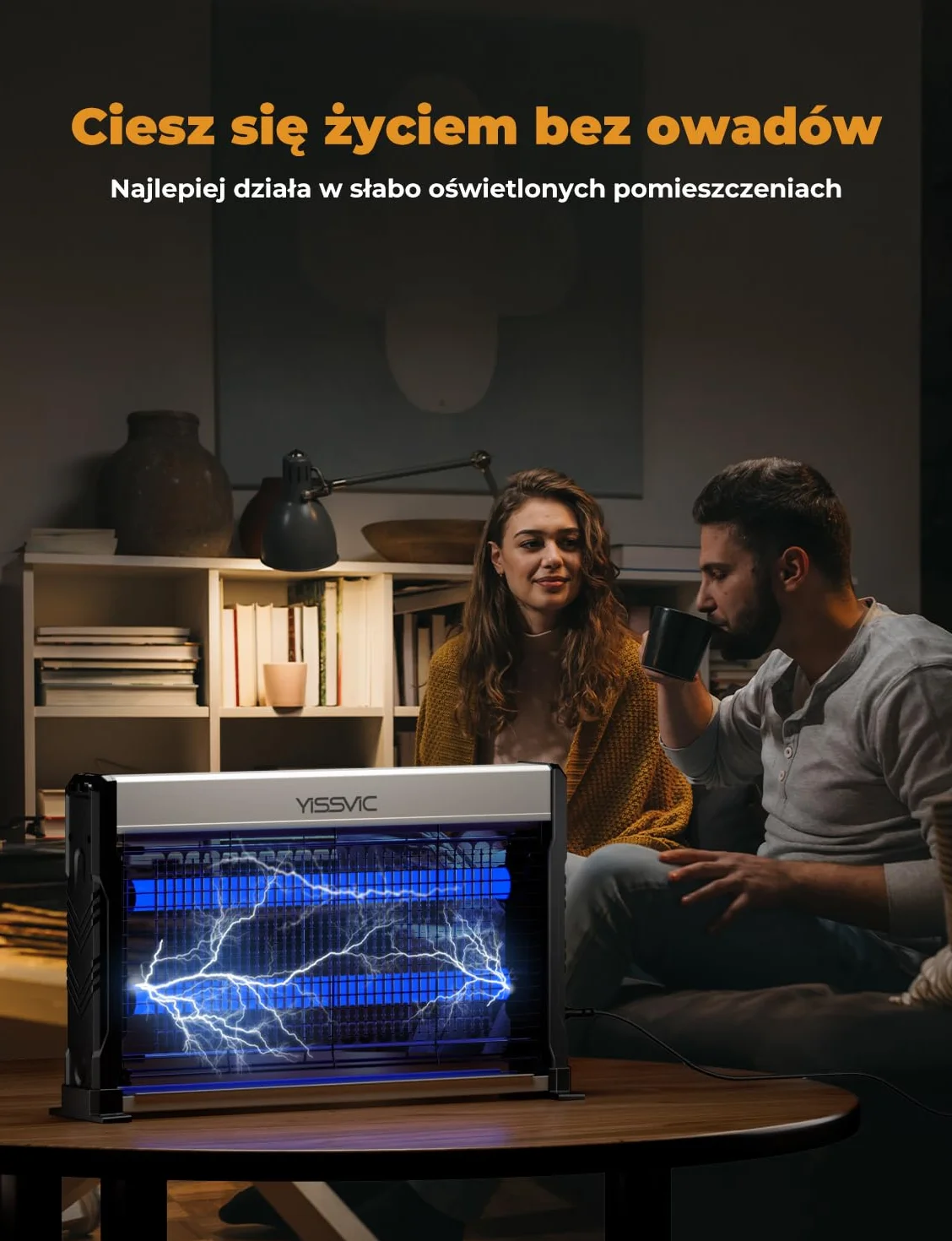YISSVIC Elektryczna lampa owadobójcza LED, 2 m, kabel z łańcuchem do zawieszania i nóżkami, przeciw molom, komarom, muchom, do wnętrz, 39,5 x 24,6 x 6 cm