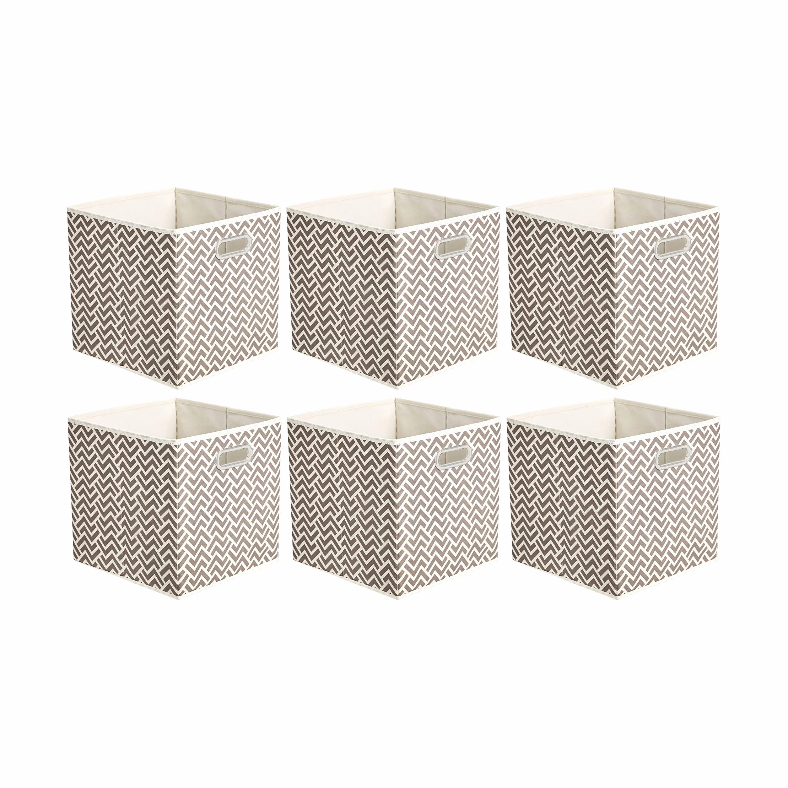Amazon Basics Składane kostki do przechowywania z tkaniny, z owalnymi otworami, 26,7 x 26,7 x 28 cm, brązowe (Chevron Taupe), opakowanie 6 sztuk