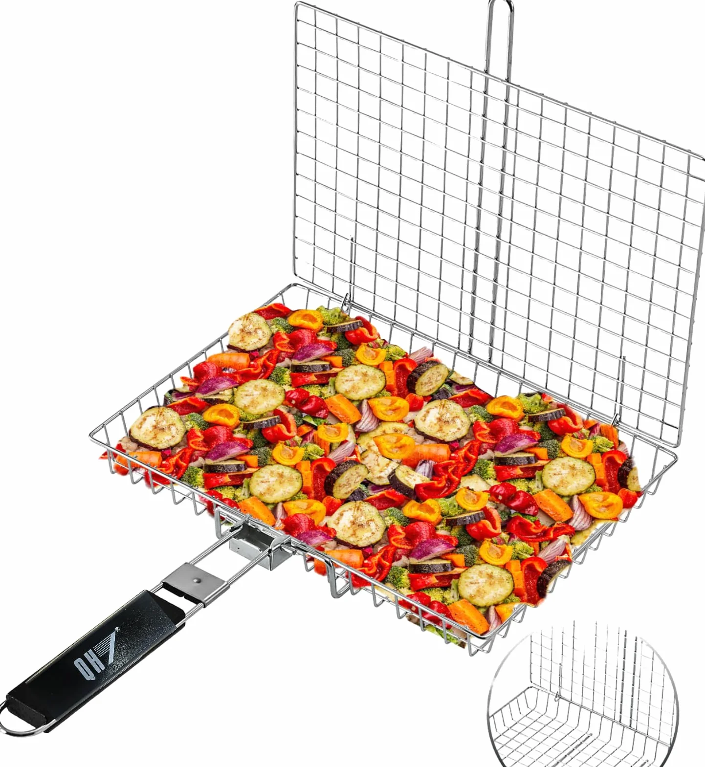 Kosz do gotowania ze stali nierdzewnej do grillowania, przenośny składany grill z wyjmowanym uchwytem, nieprzywierająca siatka do ryb, warzyw, krewetek