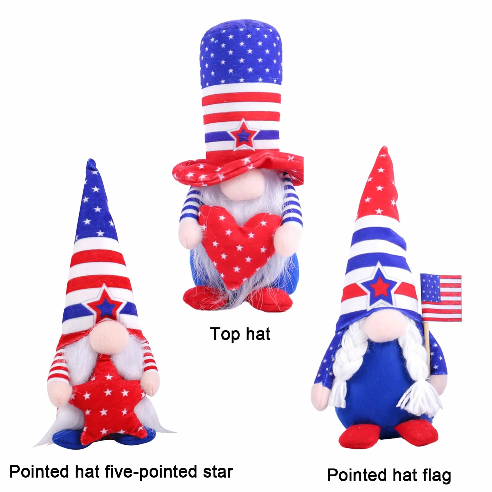 Dzień Weterana Pluszowy gnom amerykański, 4 lipca Ozdoby patriotyczne gnomy Szwedzkie gnomy Tomte Pluszowe ozdoby stołowe Krasnal z okazji Dnia Pamięci Niepodległości (1#)
