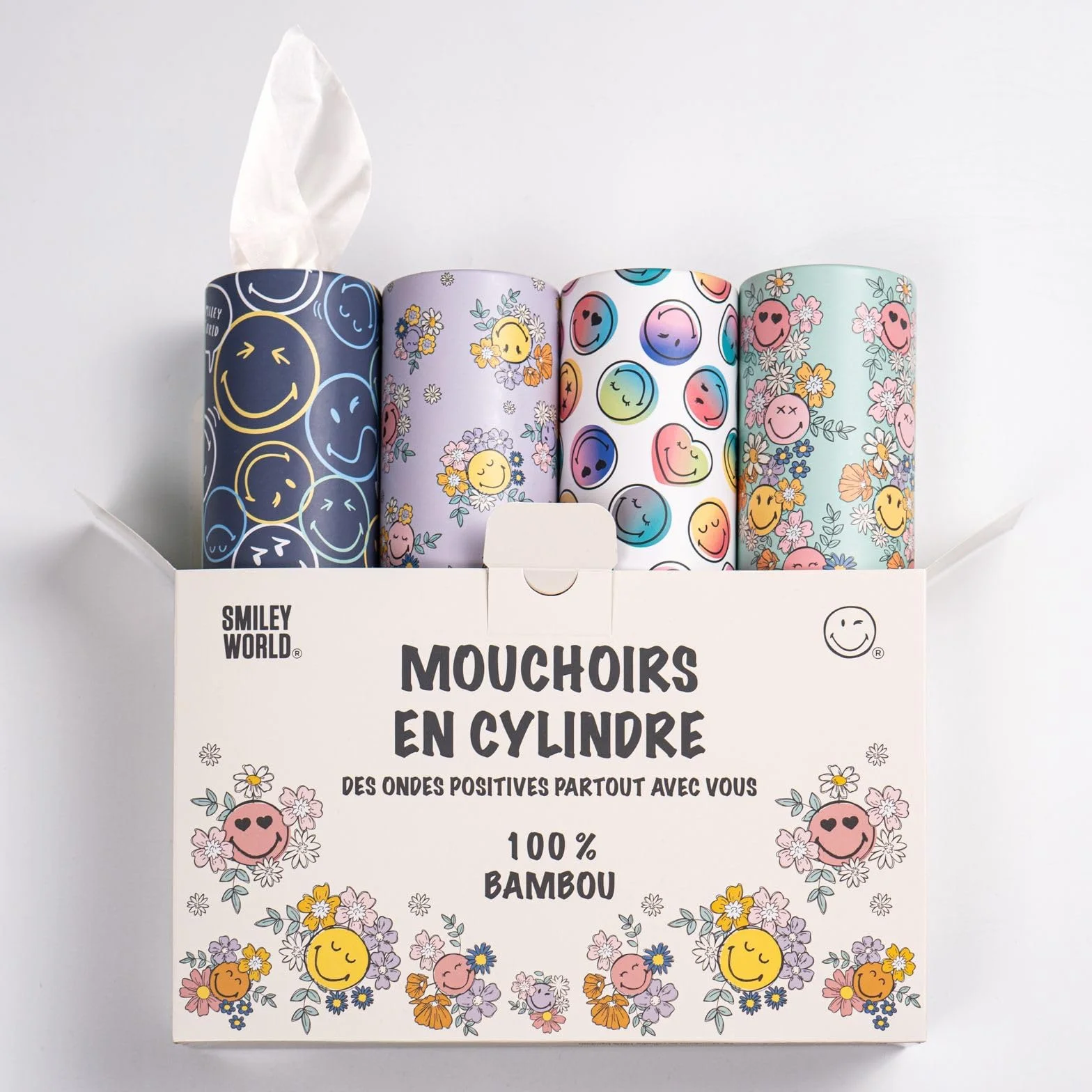 100% bambusowy cylinder na chusteczki - Smiley World Design - przenośny do samochodu, domu, plecaka, fotelika dziecięcego, szkoły - ekologiczne chusteczki biodegradowalne (4)