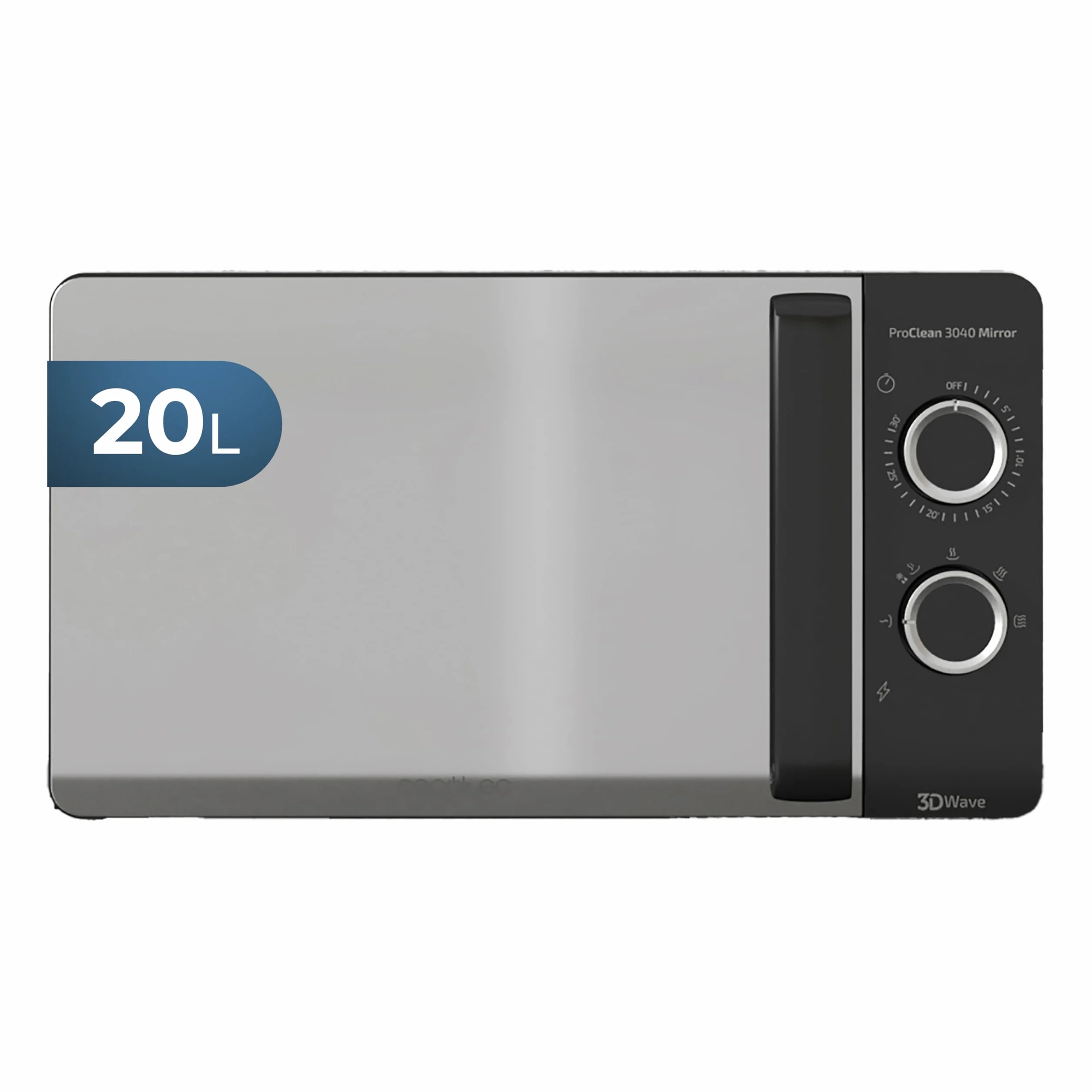 Cecotec ProClean 3040 kuchenka mikrofalowa, pojemność 20 l, powłoka Ready2Clean, moc 700 W, 6 poziomów działania, timer 30 minut, tryb rozmrażania, czarne wykończenie.