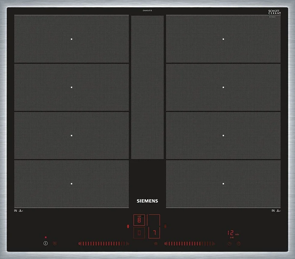 Siemens EX645LYC1E IQ 700 płyta indukcyjna (samowystarczalna), szerokość 60 cm, VarioInduction Plus wolny wybór przestrzeni, Power Move Plus wstępnie ustawione poziomy mocy, powerBoost szybsze