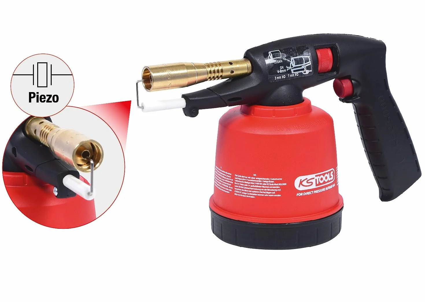 KS Tools 903.5902 Uniwersalne urzadzenie spawalniczez kartuszami z zaplonem piezo, czerwony