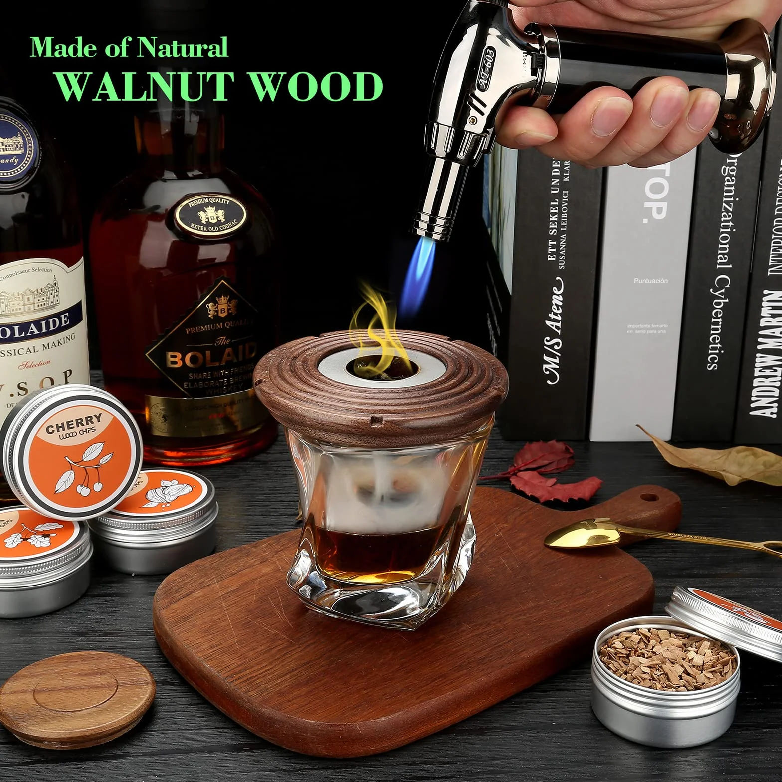 Prezenty dla mężczyzn – zestaw do wędzenia whisky z 4 drewnianymi wiórami do whisky, burbona, zestaw do wędzenia koktajli Old Fashioned, prezenty whisky dla taty, męża i miłośników koktajli