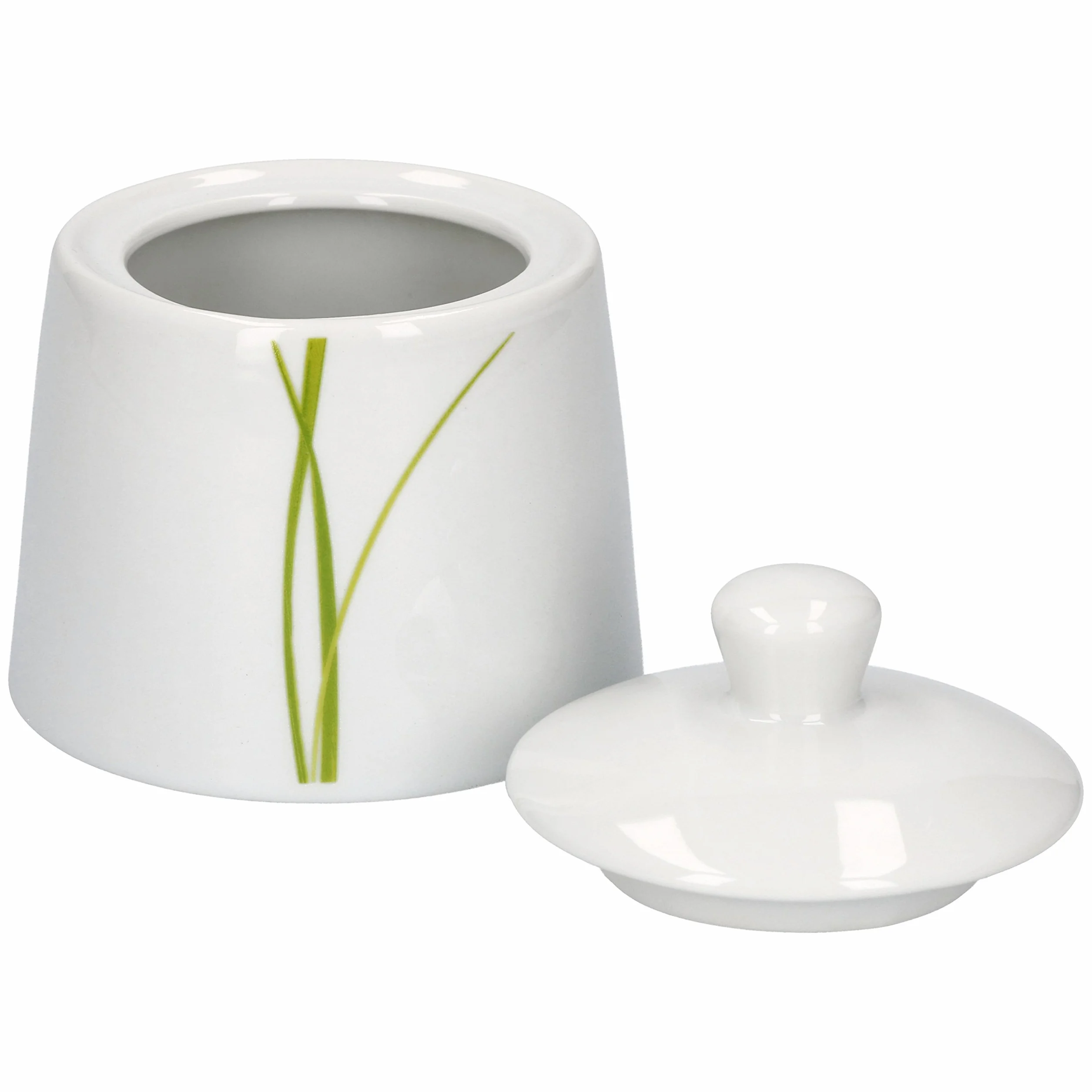 Van Well Bali zestaw cukiernicy z pokrywką Ø 95 mm i dzbanek na mleko 220 ml porcelana dekoracja liniowa