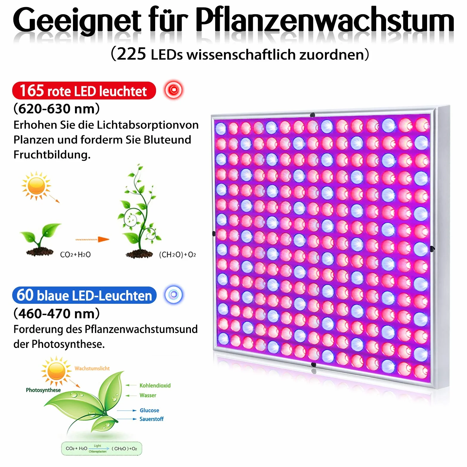 UISEBRT Lampa roślinna LED pełne spektrum 2x 45W - Lampa roślinna Lampa wzrostu Lampa do wzrostu 225 LED czerwone i niebieskie do roślin pokojowych, kwiatów i warzyw światło dzienne (2x 45W)