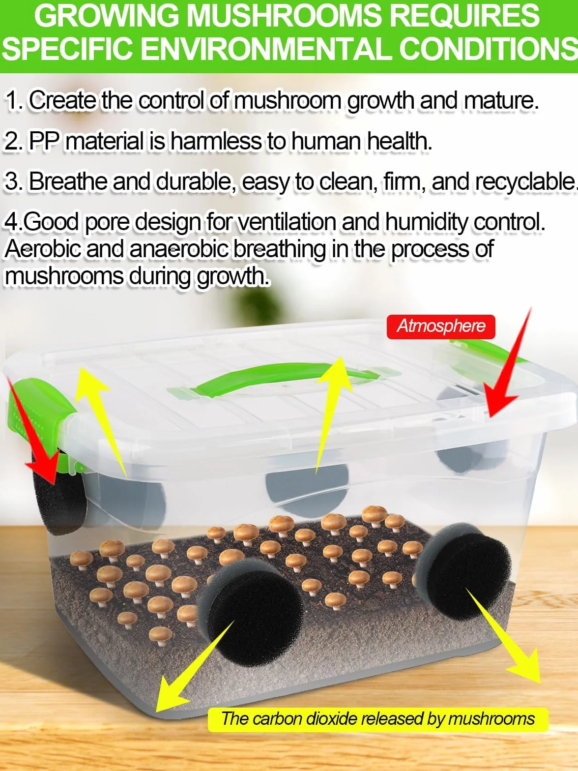 Kalolary Zestaw do uprawy grzybów, monotub, komora do owocowania, wielokrotnego użytku, z gumowymi zatyczkami, filtrami, wkładką, butelkami z rozpylaczem do wymiany świeżego powietrza i łatwego