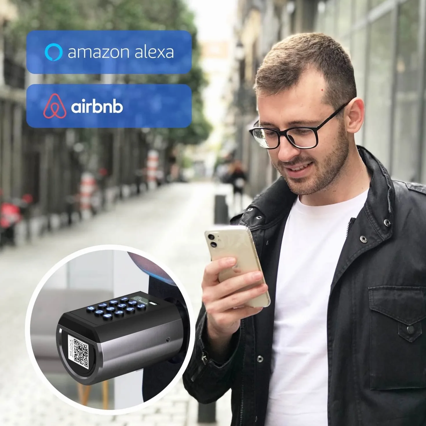 WELOCK PCB41-WIFI Gateway Inteligentny elektroniczny zamek do drzwi z aplikacją smartfonową Bluetooth, kartą RFID EU Standard Waterproof IP65 Keyless Cylinder and WiFi Bluetooth Gateway Combo Kit
