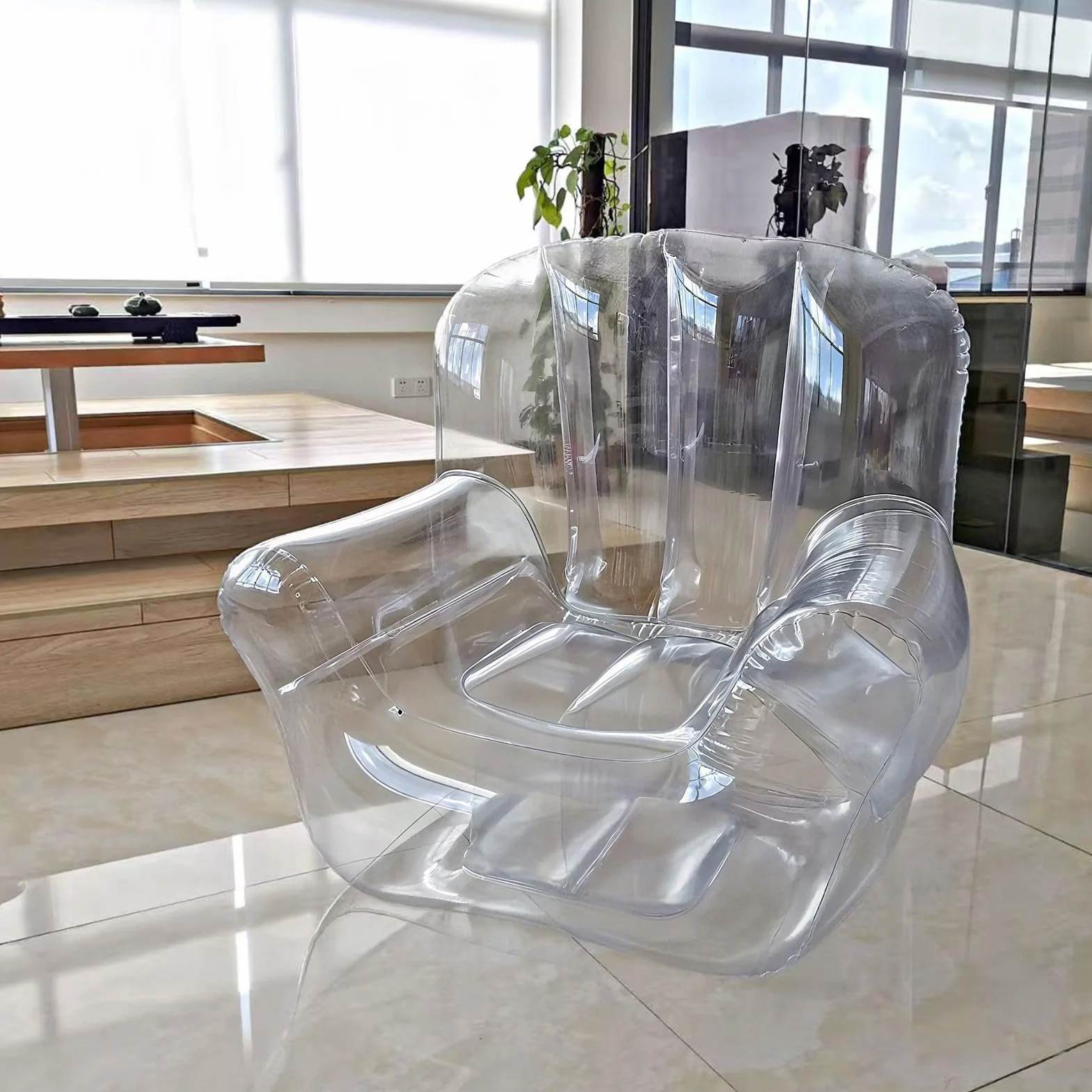 Nadmuchiwany fotel dmuchany, nadmuchiwana sofa na zewnątrz, ergonomiczna, przezroczysta, , meble do sypialni, podróży, przy basenie, balkon, na zewnątrz, trawnik, do wewnątrz