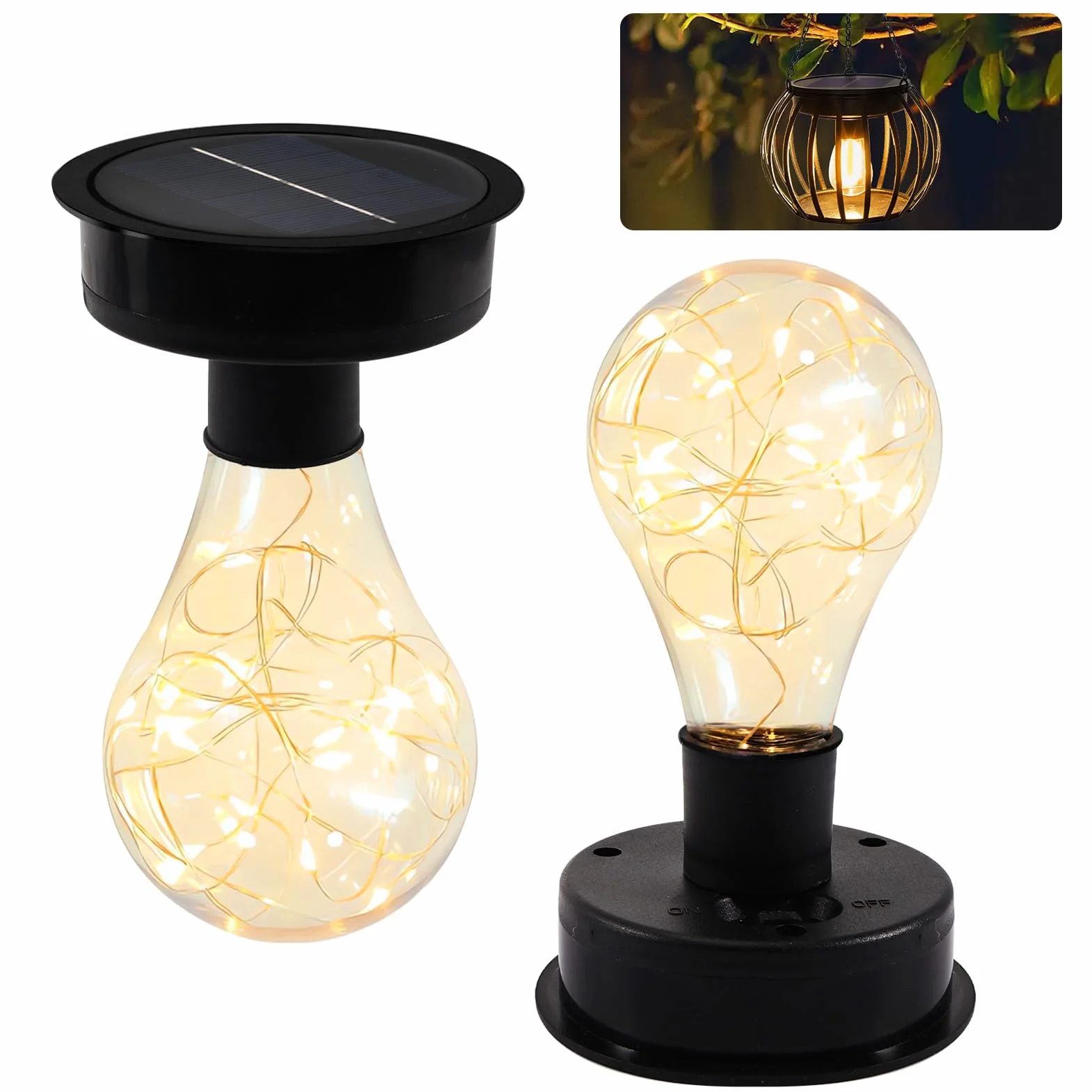2 sztuki lamp solarnych do ogrodu, części zamienne, z żarówką LED, 8 cm, zapasowy panel słoneczny, wiszące lampy solarne do lamp solarnych, latarni solarnych, do użytku na zewnątrz, do ogrodu