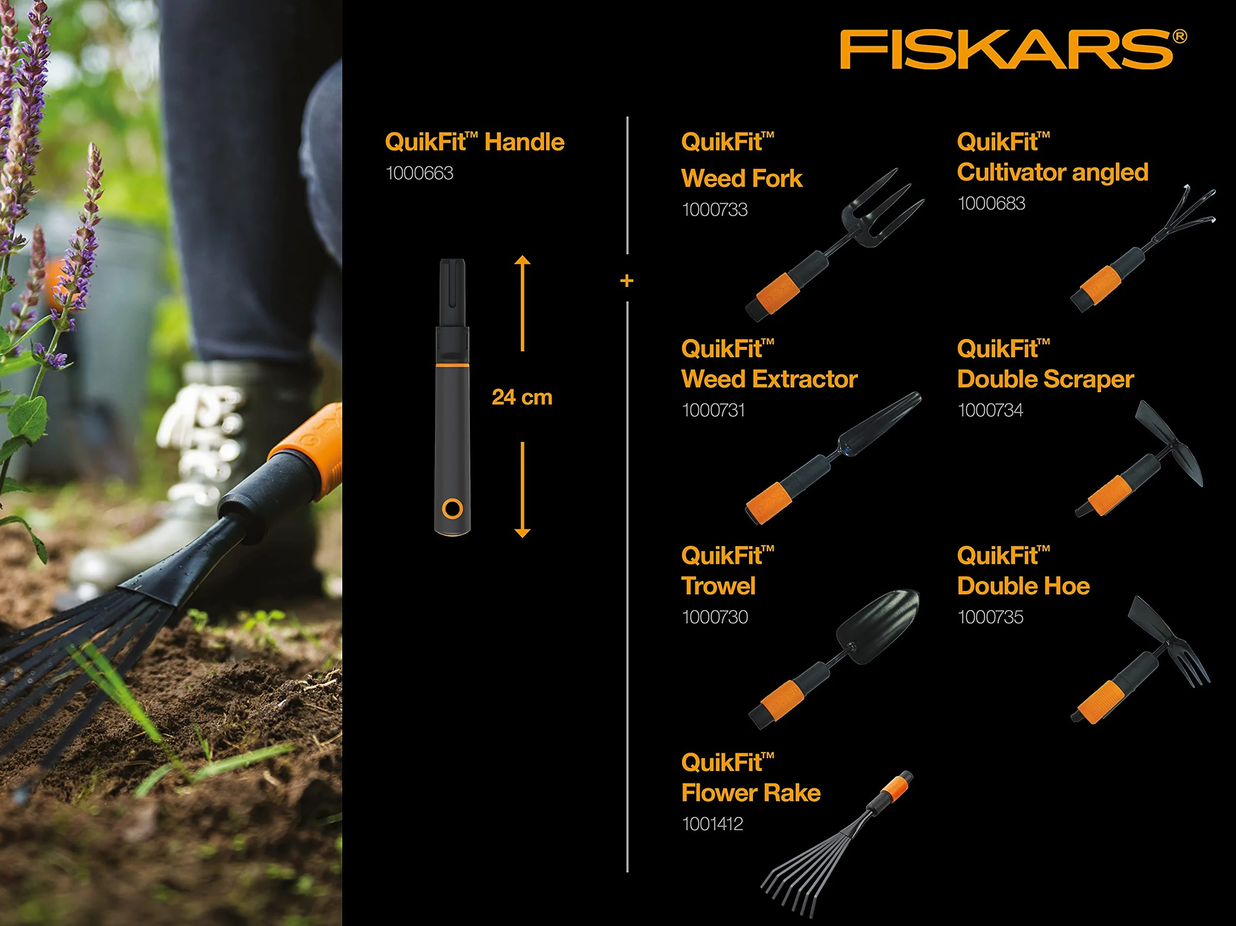 Fiskars Quikfit Trzonek, Czarny/Pomarańczowy, 30 x 8 x 4.5 cm