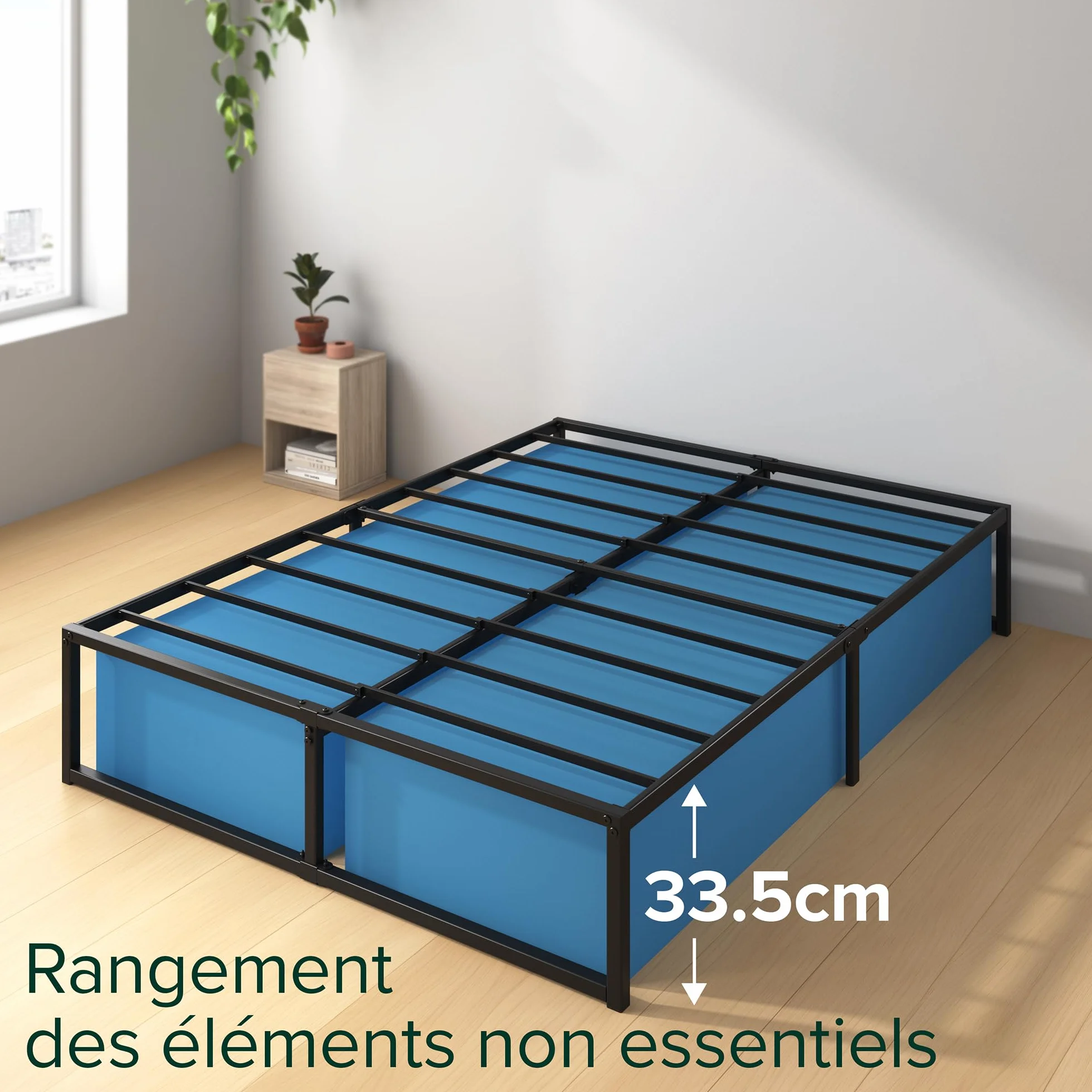 Zinus Lorelai łóżko 140 x 190 cm, rama łóżka o wysokości 36 cm z miejscem do przechowywania pod łóżkiem, metalowa rama łóżka platformowego, kolor czarny