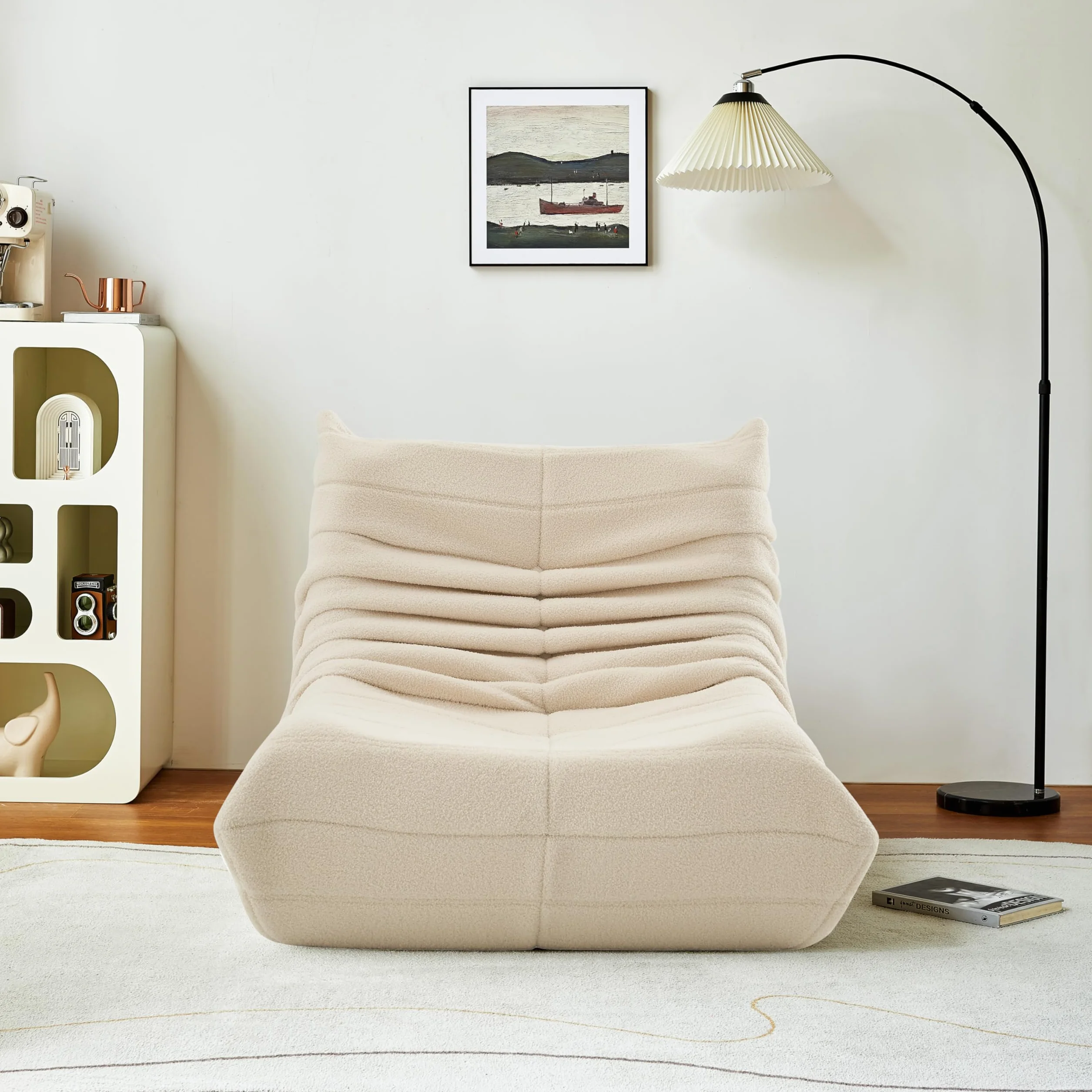 Worek do siedzenia, sofa podłogowa, sofa Togo o ergonomicznym wzornictwie, z pokrowcem ze sztucznego futra i super miękkim schowkiem, Bean Bag do sypialni, salonu (beżowy)