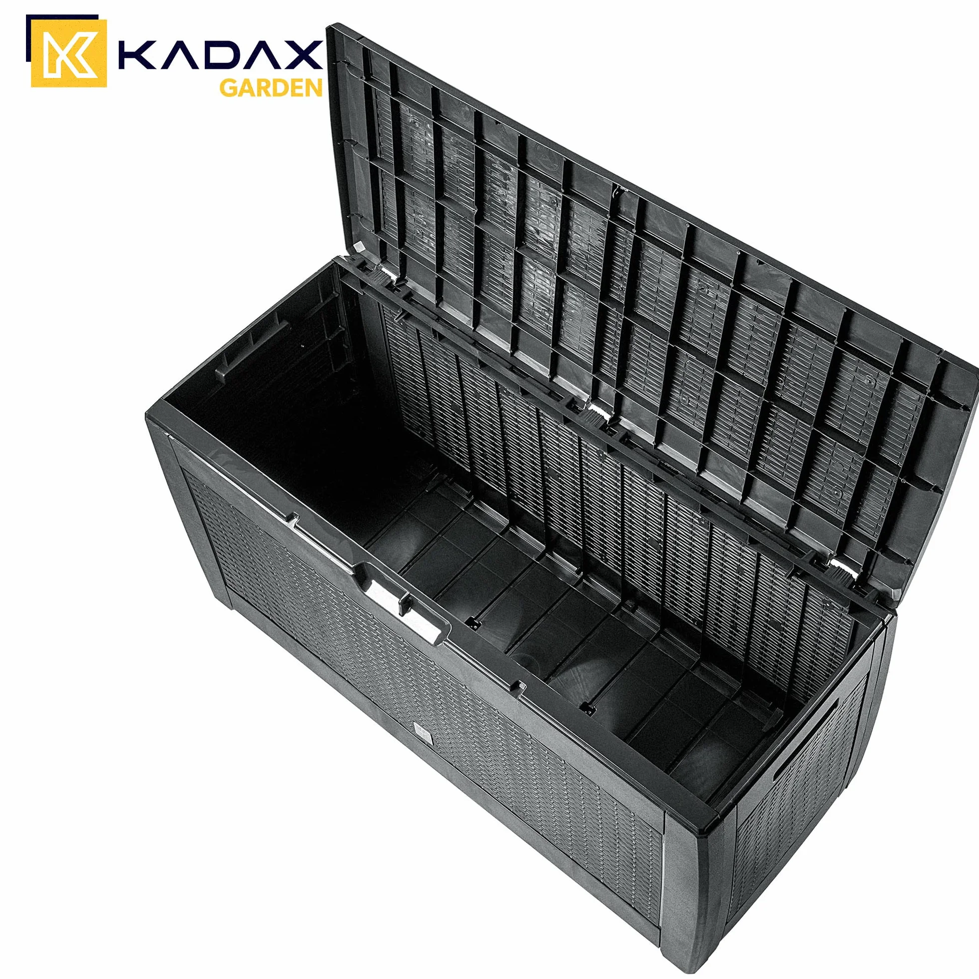 KADAX Skrzynia ogrodowa 310 l, 119x48x60 cm, antracyt, odporna na pogodę, na poduszki, zabawki i podkładki na siedziska, porządek na tarasie i w ogrodzie