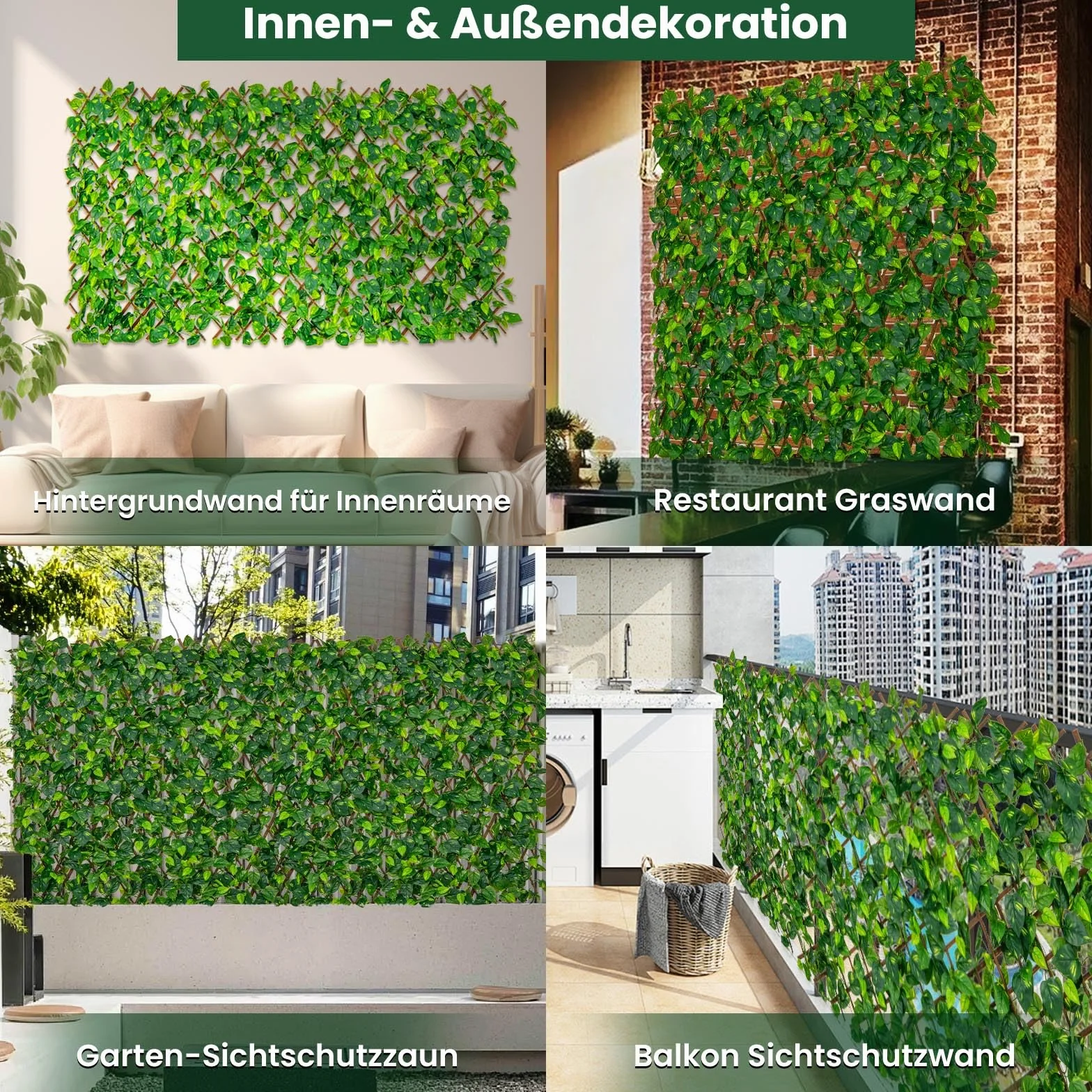 COSTWAY Ochrona prywatności ze sztucznego bluszczu, 180 x 90 cm, ściana roślin, żywopłoty, liście bluszczu, ogrodzenie do żywopłotu ogrodowego, na balkon, dekoracja zewnętrzna, roślina żywopłotowa,
