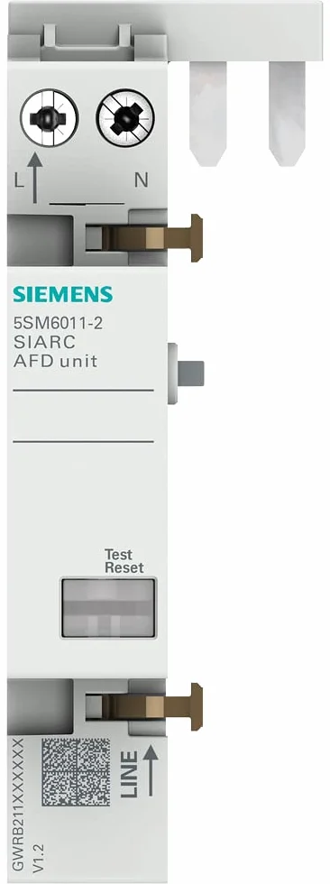 Siemens 5SM60112 blok wyłączników przeciwpożarowych AFDD 230 V 1-16 A, łatwy montaż na przełącznikach LS lub FI/LS, 1P+N (1TE)
