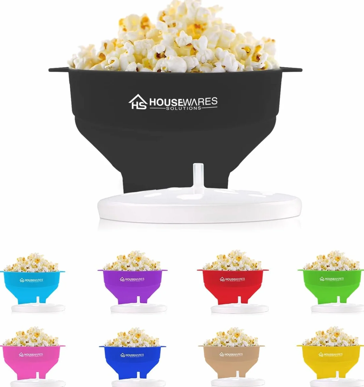 Składana silikonowa kuchenka mikrofalowa na gorące powietrze popcorn miska z pokrywką i uchwytami (Black)