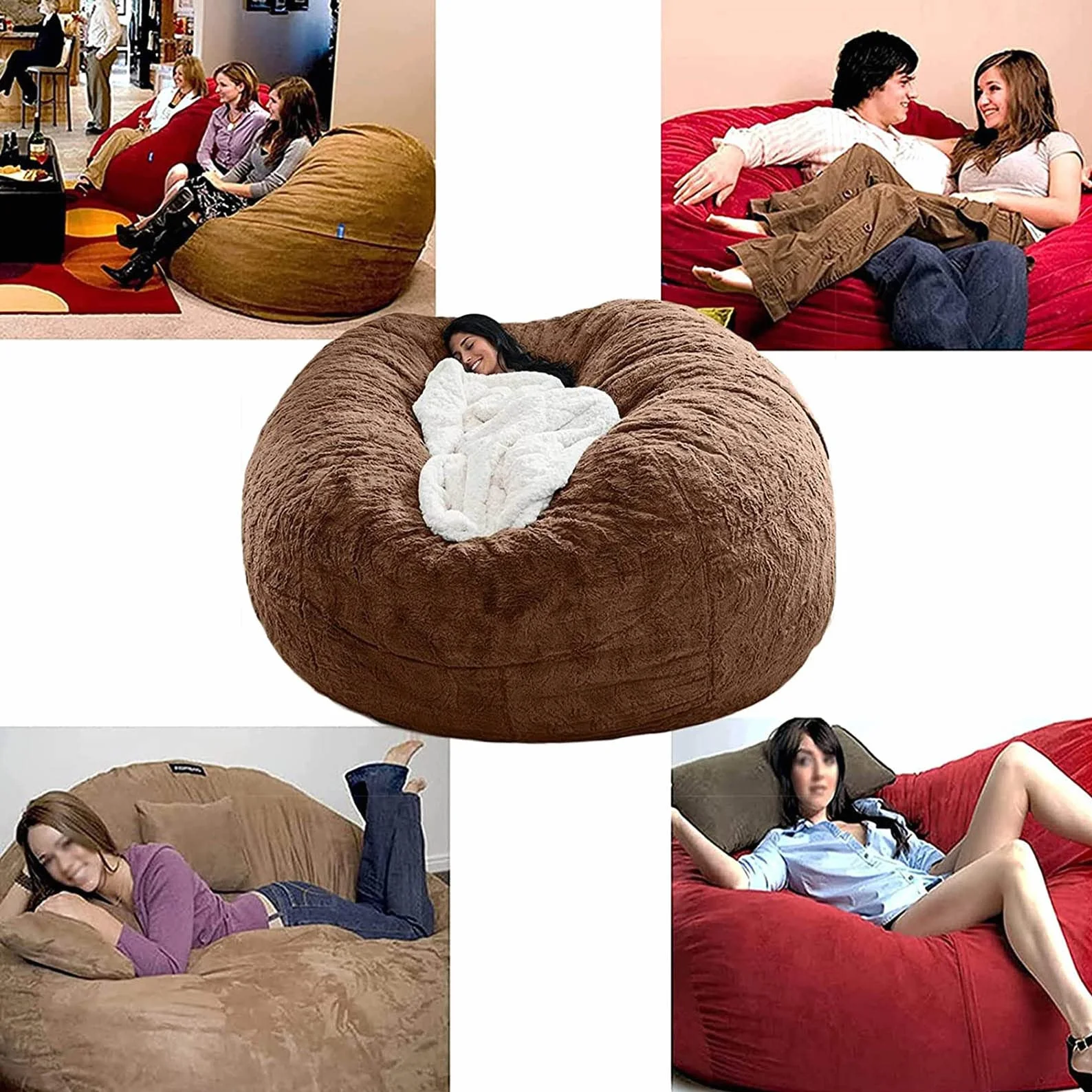 Faux Fur Bean Bag Krzesło dla Dorosłych Faux Fur BeanBag Lazy Sofa Bed Cover Meble do pokoju (była to tylko poszewka, a nie pełna torba fasoli)