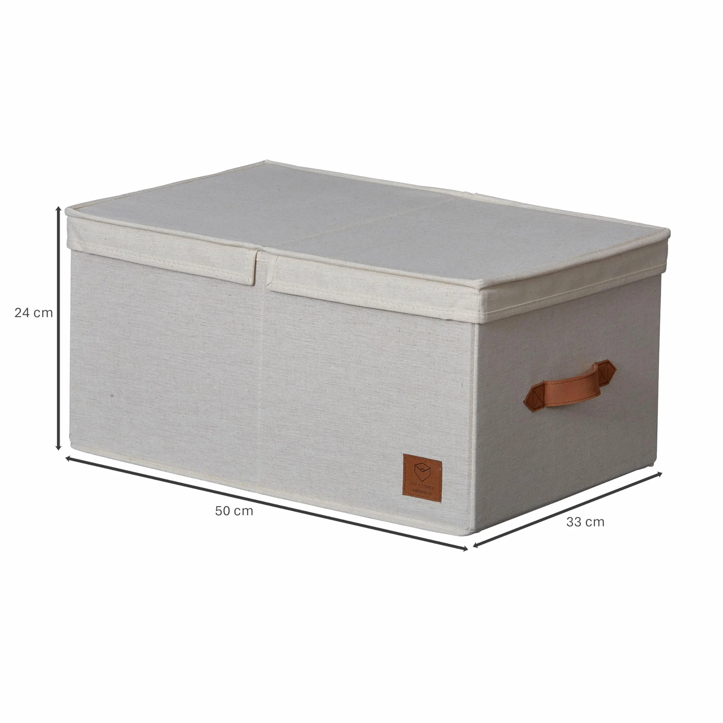 LOVE IT STORE IT Premium pudełko do przechowywania z pokrywką – z lnu i bawełny – wzmocnione drewnem – duże i stabilne – beżowe – 50 x 33 x 24 cm