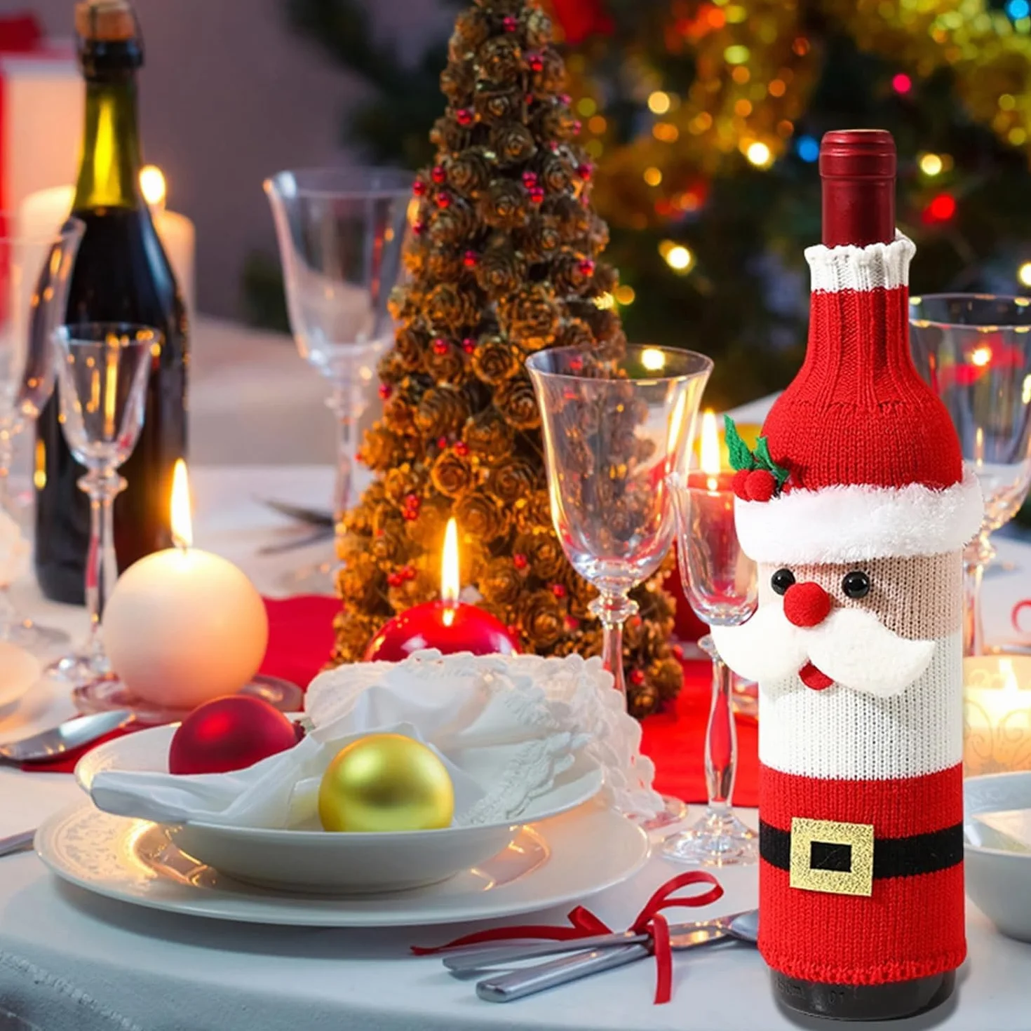 Kiuiom Dzianinowy sweter na butelkę wina Święty Mikołaj czerwony
