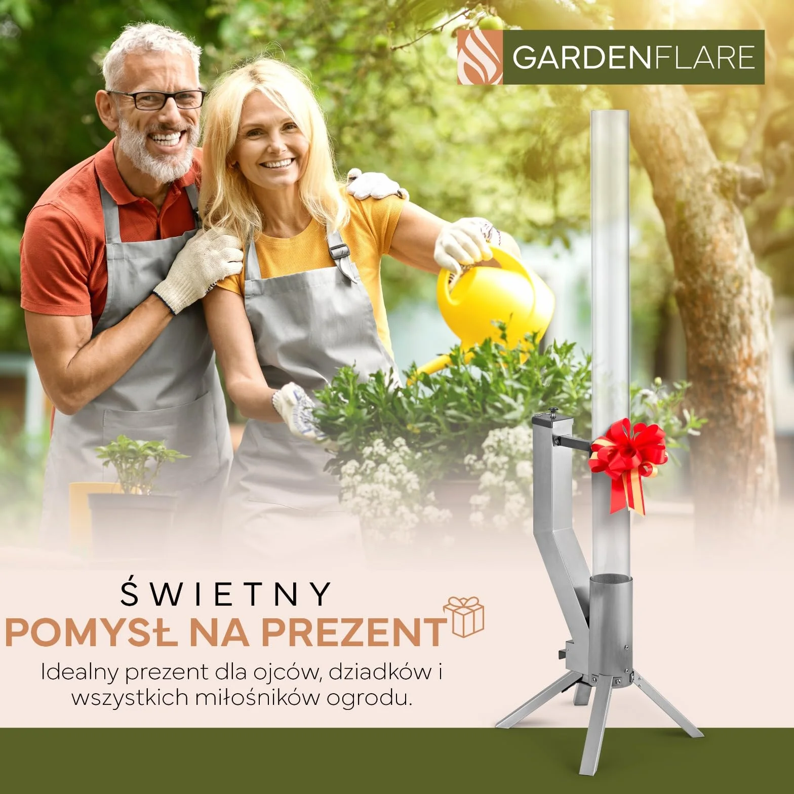 GARDENFLARE Elegancka kolumna ogniowa ze stali nierdzewnej, pelletowa pochodnia do ogrodu i na taras – Alternatywa dla kominka ogrodowego i ogrzewacza tarasowego (srebrny)