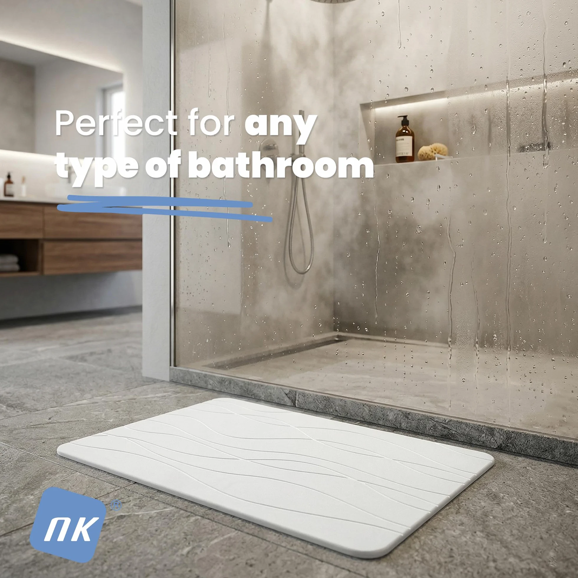 NK Diatomitowa Mata Łazienkowa 60 x 40 cm - Superchłonna Kamienna Mata, Szybkoschnąca i Antypoślizgowa pod Prysznic, Stone Bath Mat