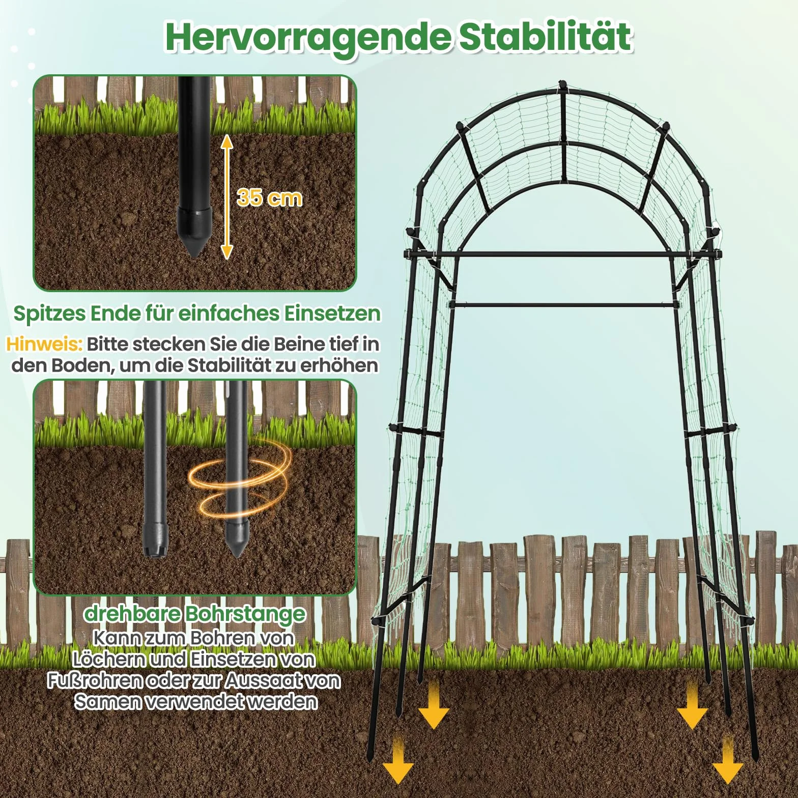 COSTWAY Kratka dla roślin pnących, 230 cm, łuk ogrodowy z metalową strukturą powlekaną PE, podpora dla roślin pnących, łuk do warzyw, owoców, kwiatów