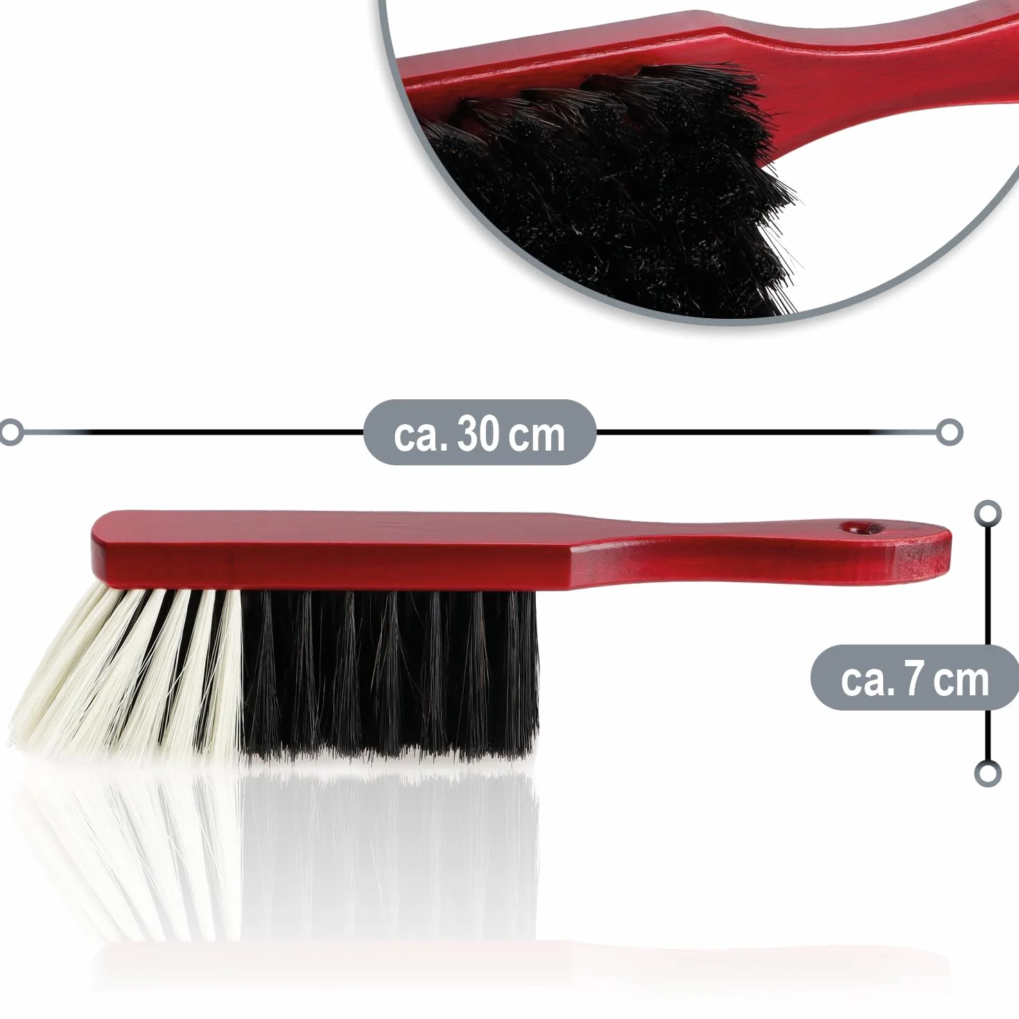 COM-FOUR® 2x drewniana zmiotka - miotla reczna z wlosiem konskim - miotla reczna z otworem do zawieszania - ok. 30 cm (2 kawalki)