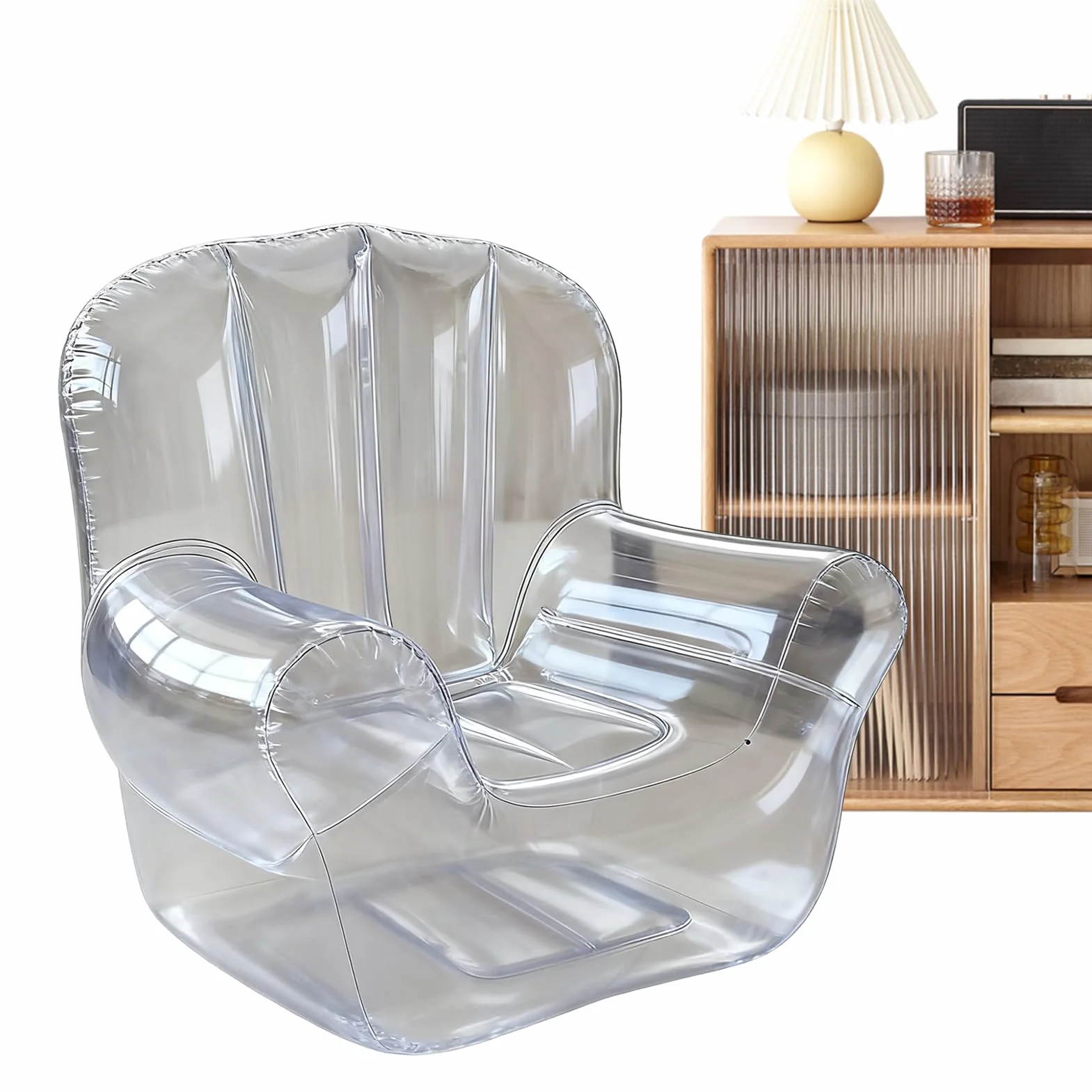 Nadmuchiwany fotel dmuchany, nadmuchiwana sofa na zewnątrz, ergonomiczna, przezroczysta, , meble do sypialni, podróży, przy basenie, balkon, na zewnątrz, trawnik, do wewnątrz