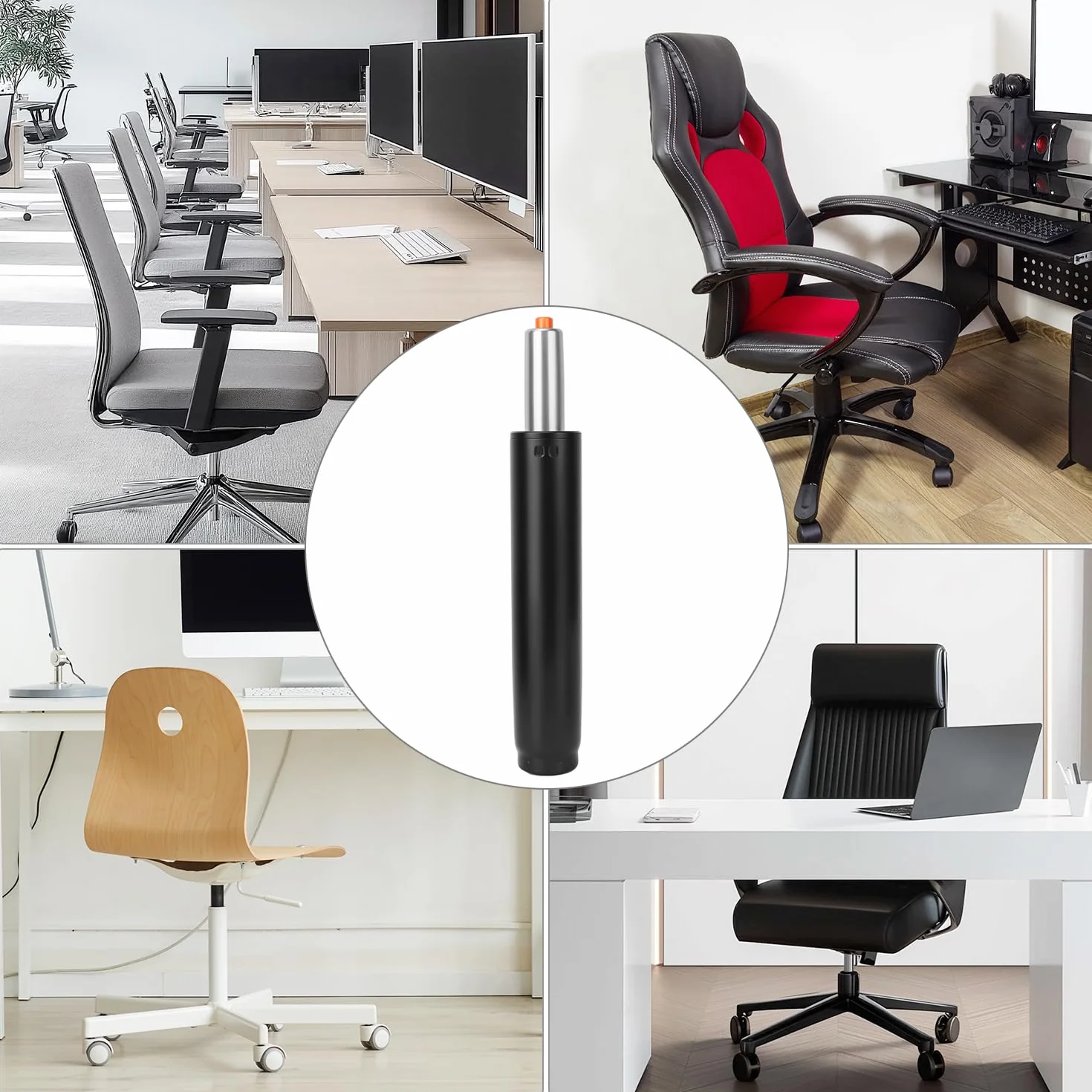 QWORK® sprężyna gazowa do krzeseł biurowych, 31-45 cm wymienna sprężyna gazowa ze stali nierdzewnej, obrót o 360°, do krzeseł biurowych