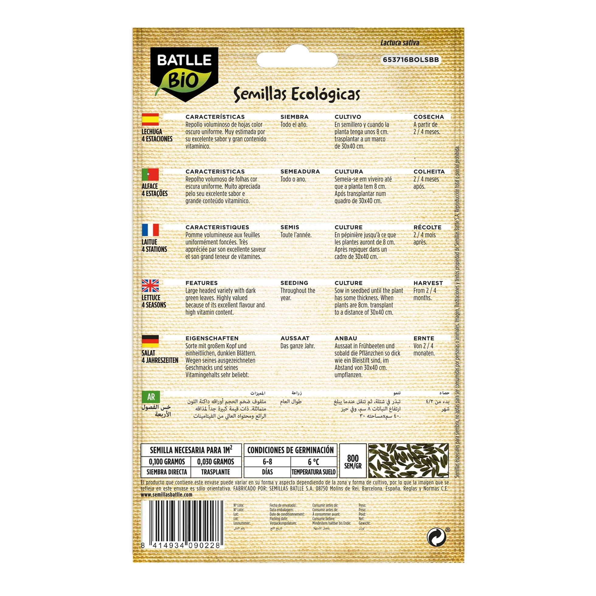 Bio nasiona - sałata na cztery pory roku (400 nasion - organiczna)