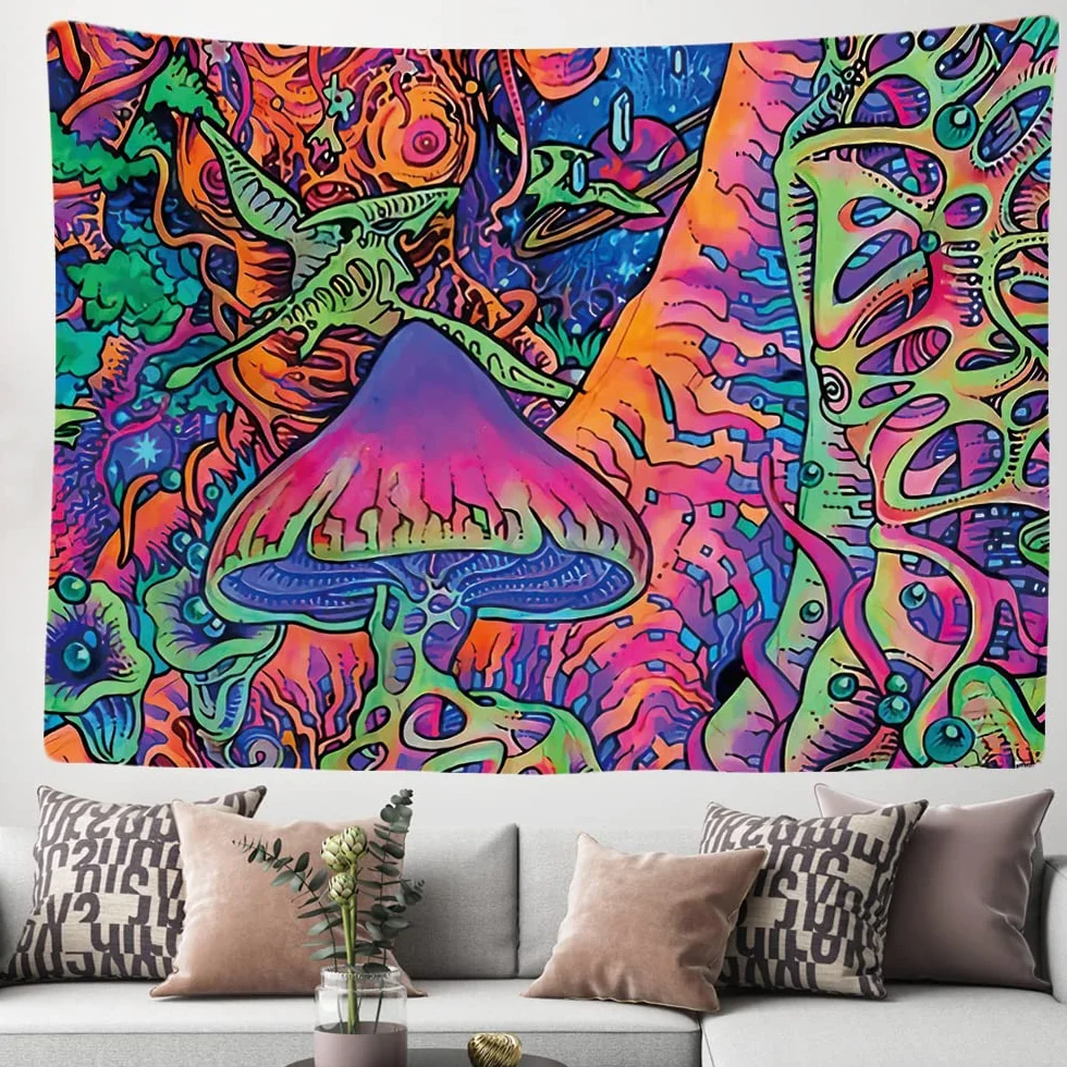 Ulticool - Dekoracyjna dekoracja ścienna do sypialni - neonowa psychodeliczna, 200 x 150 cm duża - tapeta - estetyczna tapeta ścienna - dekoracja panoramiczna