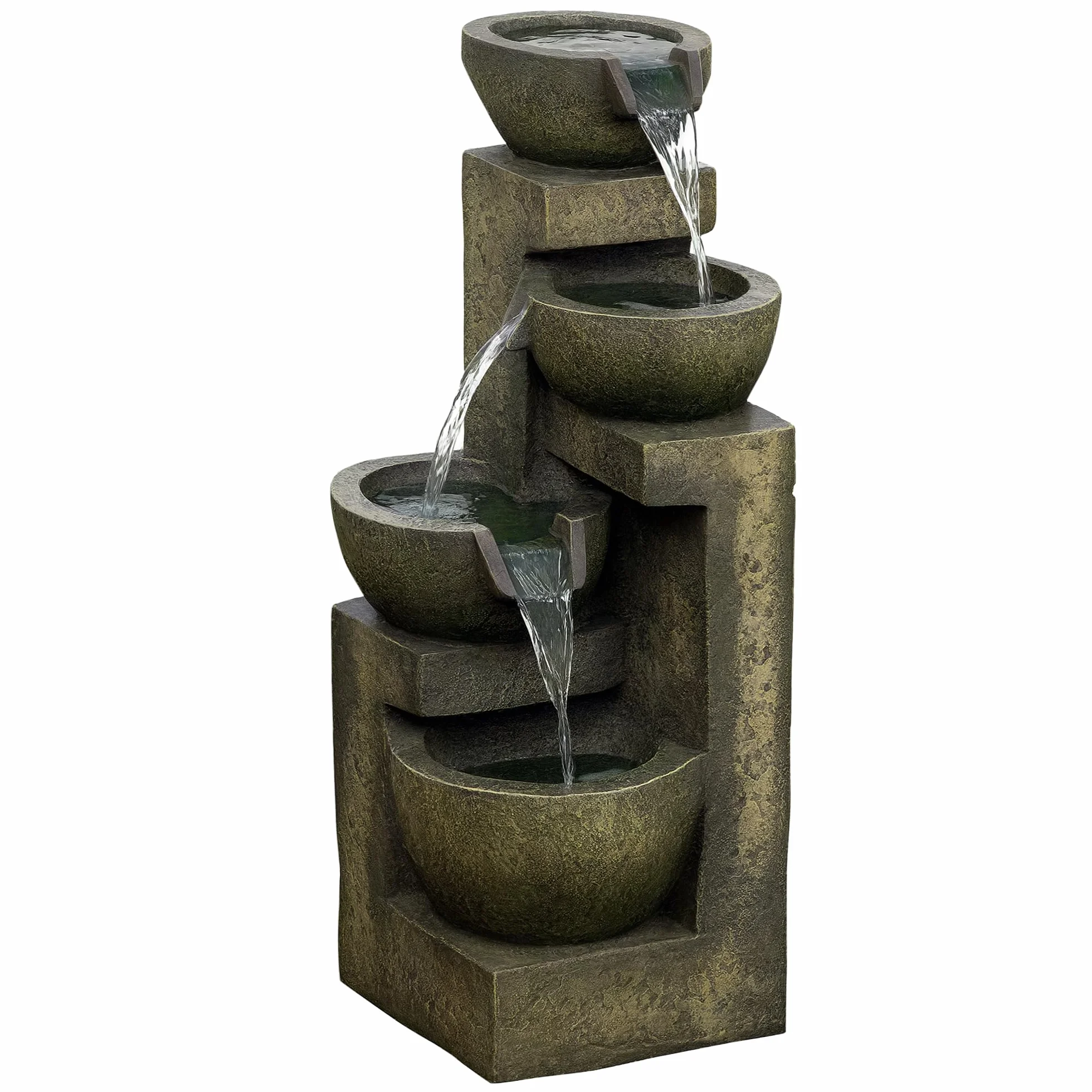 Outsunny Zen ozdobna fontanna ogrodowa 4 miski regulowany przepływ Zatapialna pompa wodna w zestawie 25 l x 24 l x 60H cm żywica czarna
