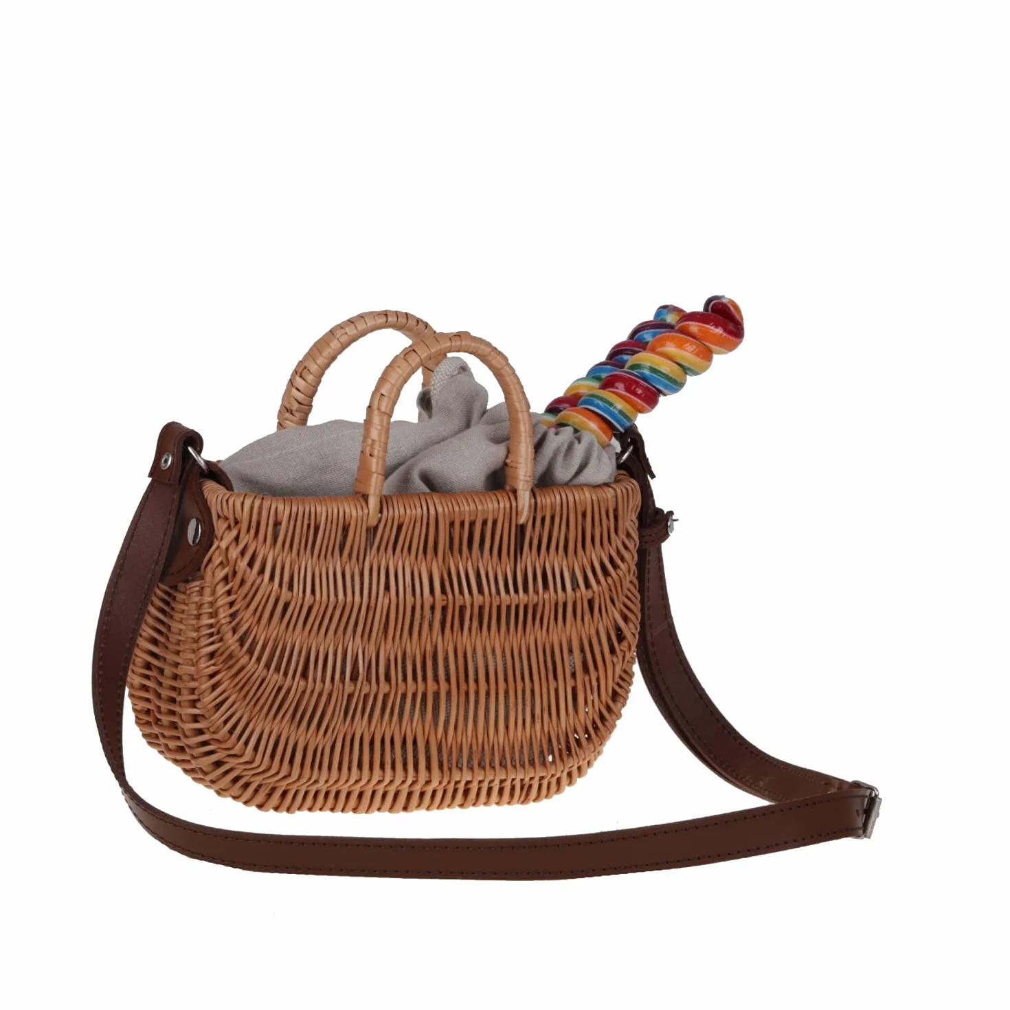 e-wicker24 Mała torba w kolorze beżowym, pleciona torba z wikliny z uchwytem