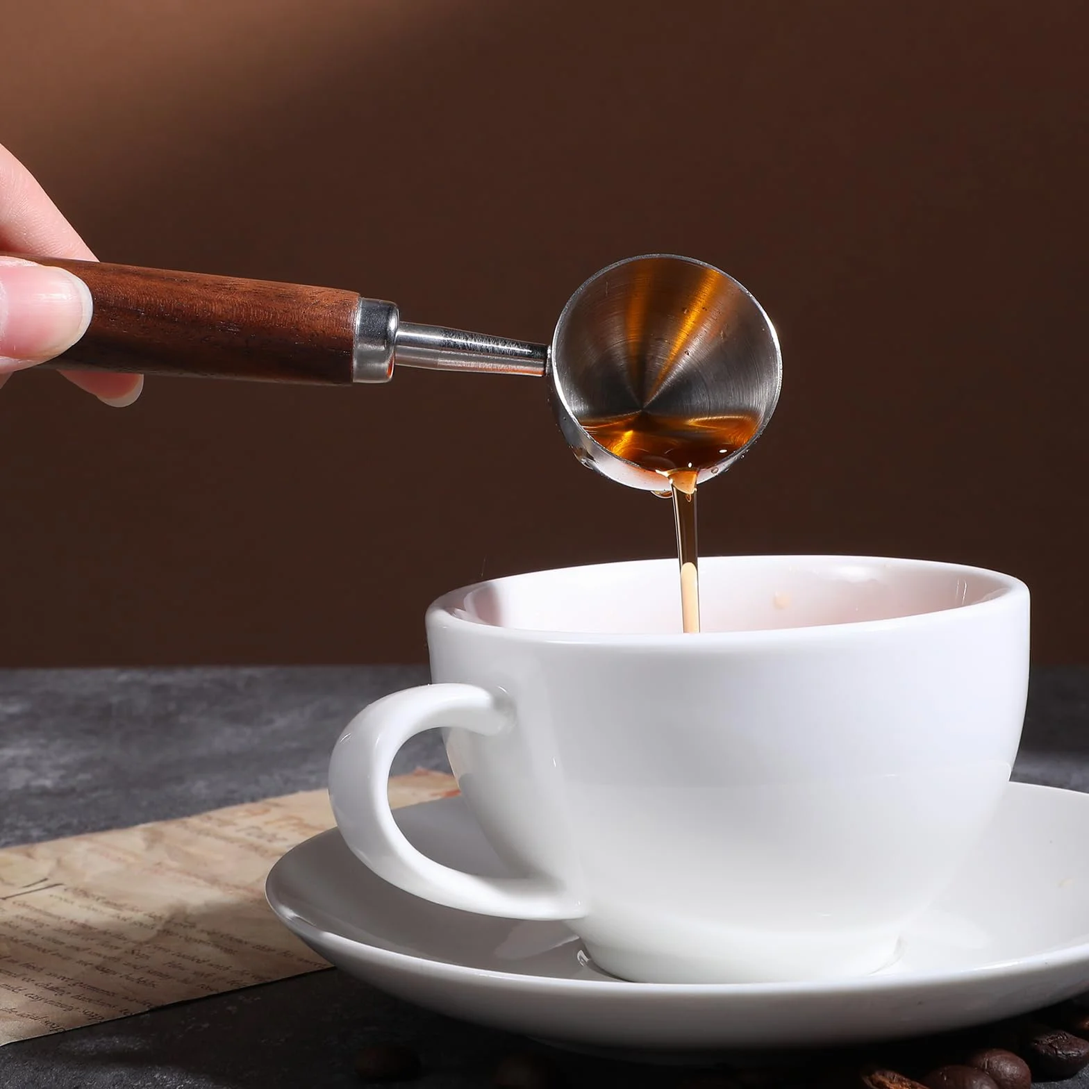 Teaaha Łyżeczka do kawy, dozownik stali nierdzewnej, miarka kuchenna z uchwytem orzecha włoskiego, łopatka do ziaren kawy, miarka do lodów, herbaty, przypraw, cukru