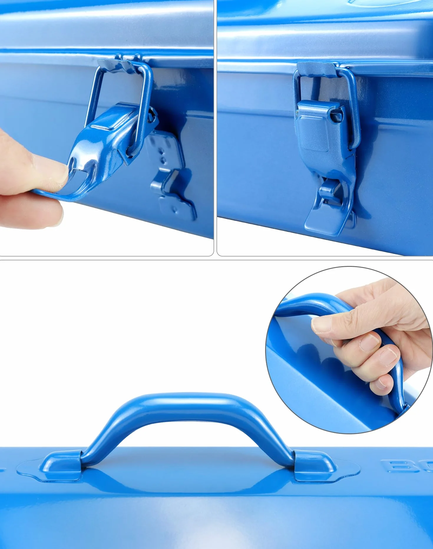 QWORK® Metalowa skrzynka narzędziowa 41 cm, przenośne pudełko do przechowywania narzędzi, z klamrą blokującą
